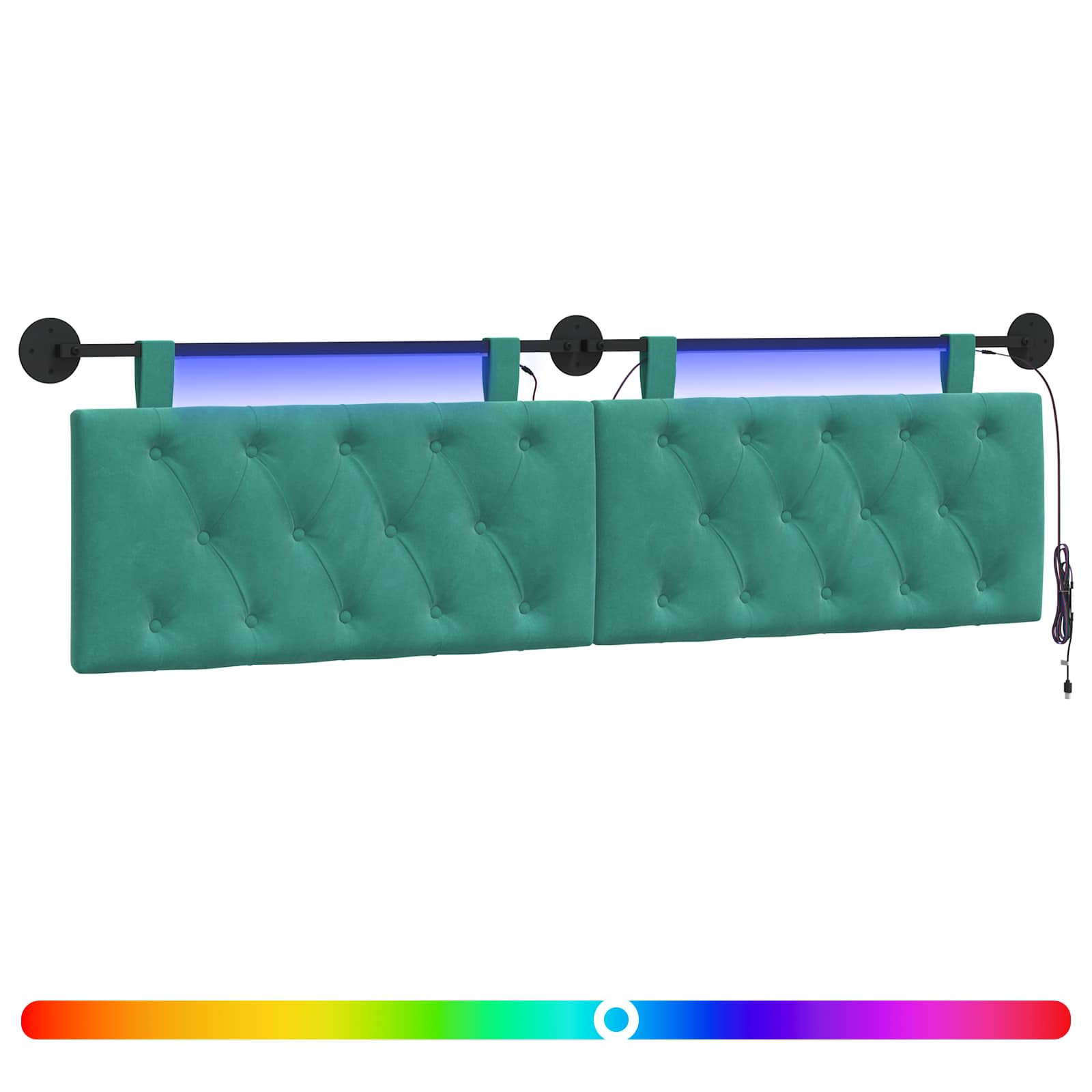 Tête de lit suspendue Avec lumière LED Turquoise Velours - XIOS