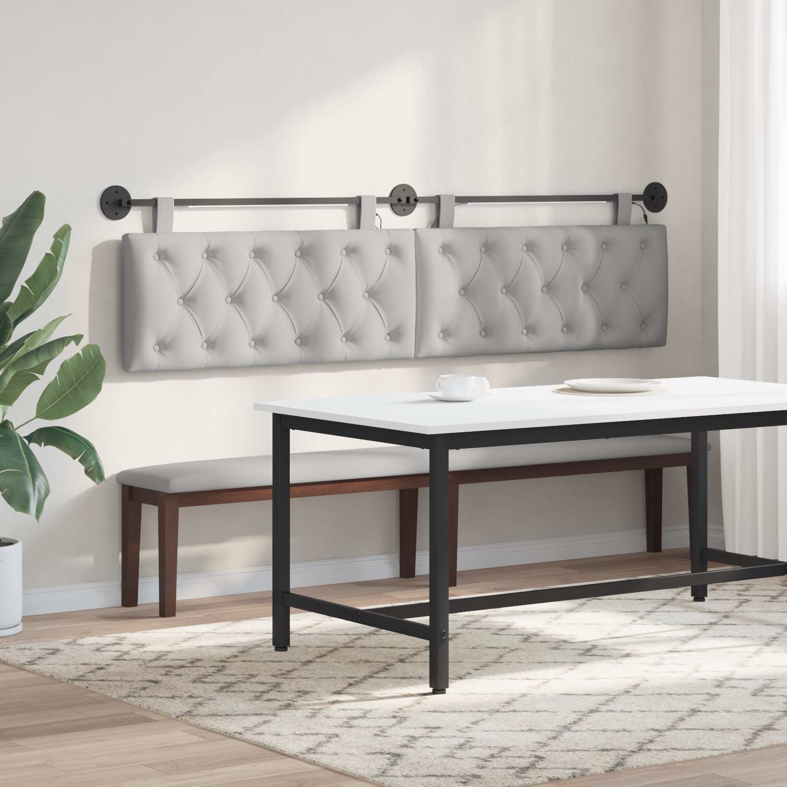 Tête de lit suspendue Avec lumière LED Gris nuage Tissu - XIOS