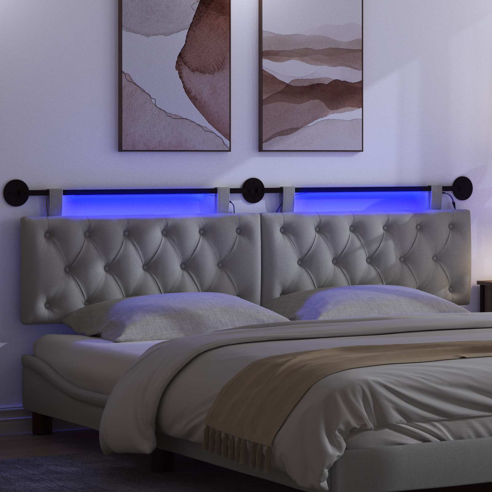 Tête de lit suspendue Avec lumière LED Gris clair Tissu - XIOS
