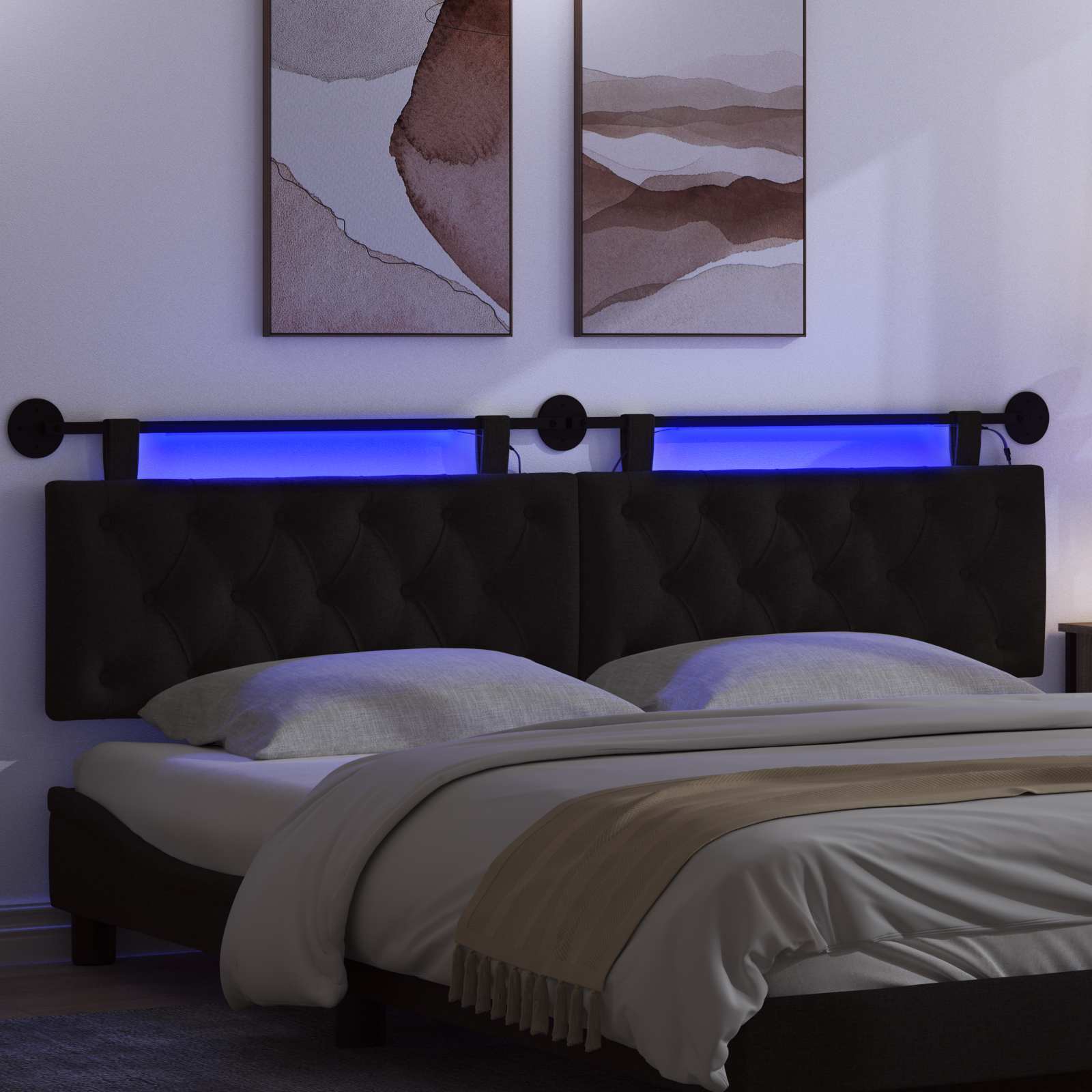 Tête de lit suspendue Avec lumière LED Noir Tissu - XIOS