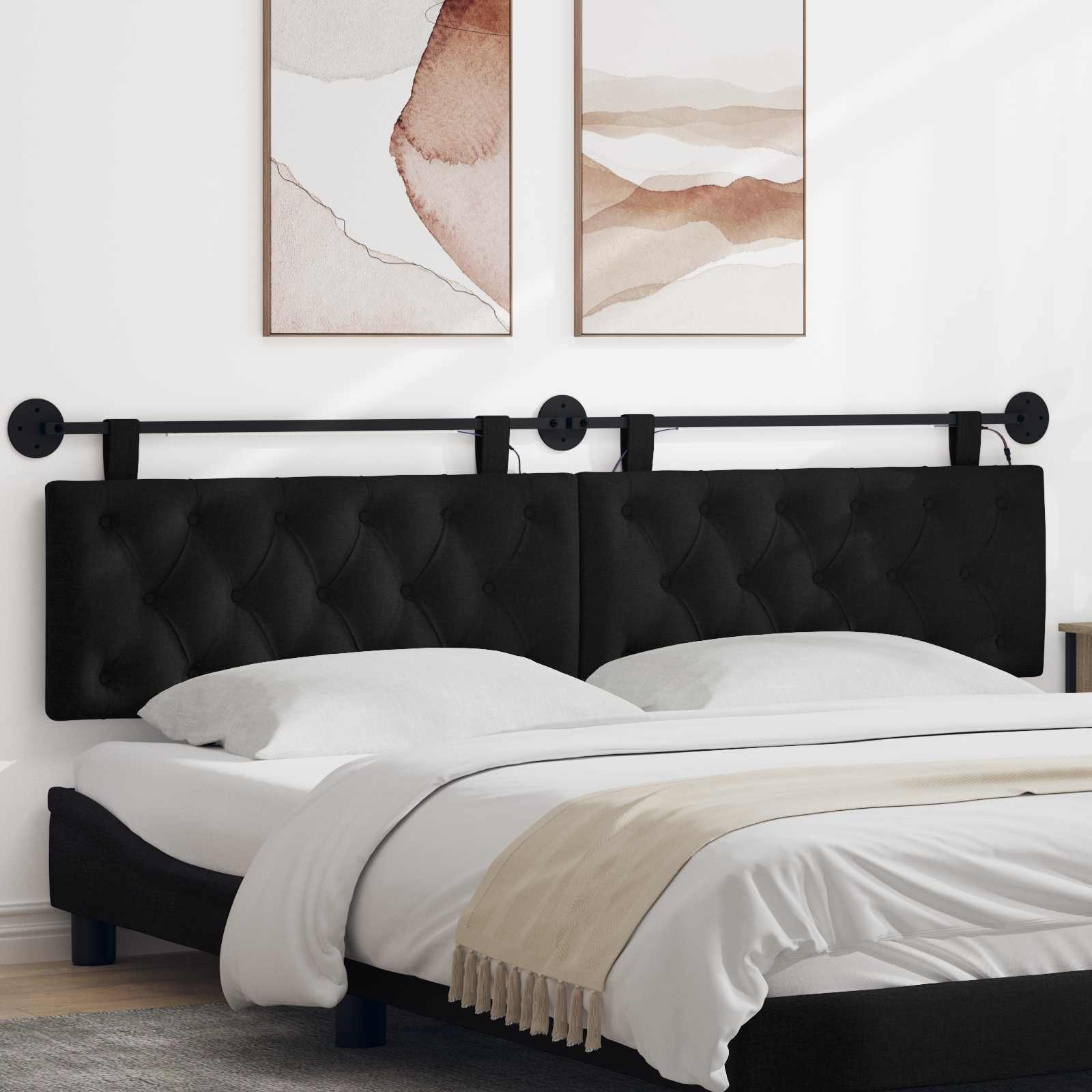Tête de lit suspendue Avec lumière LED Noir Tissu - XIOS