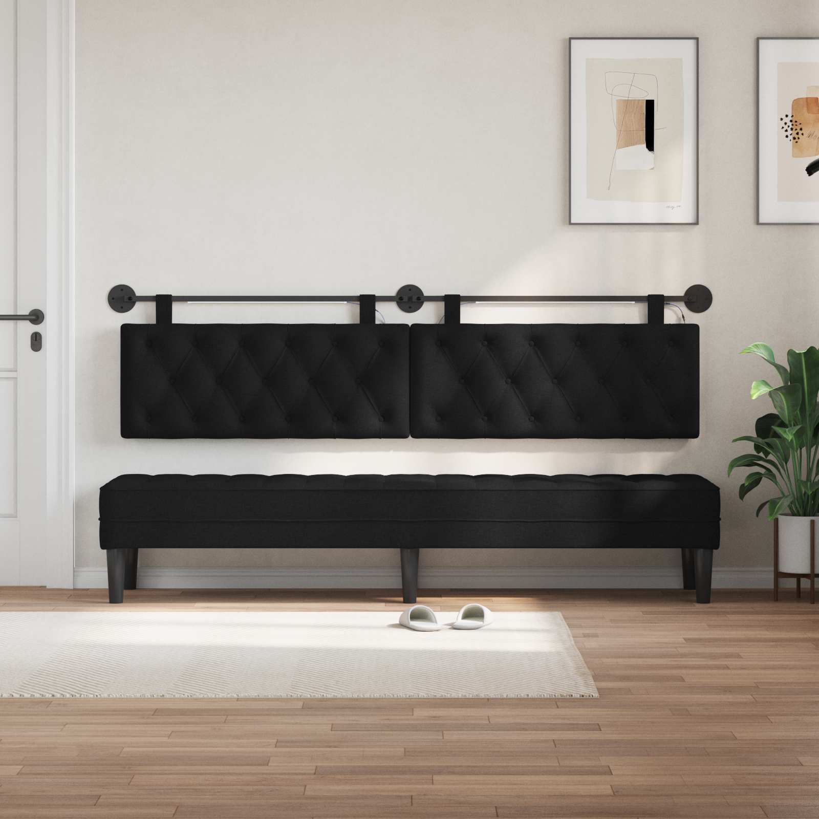 Tête de lit suspendue Avec lumière LED Noir Tissu - XIOS
