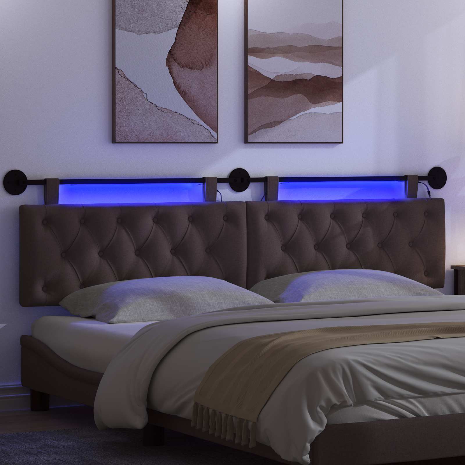 Tête de lit suspendue Avec lumière LED Marron foncé Tissu - XIOS