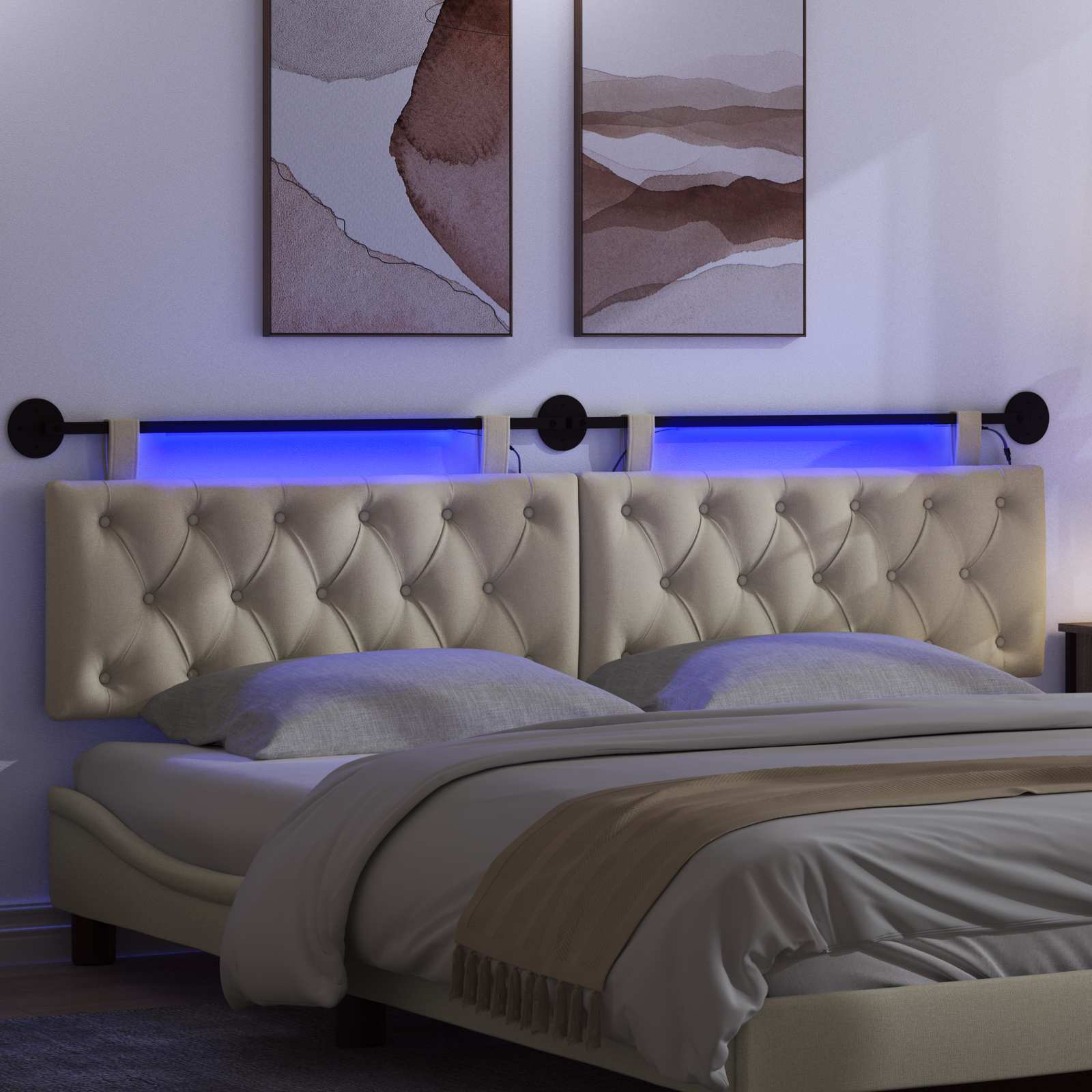 Tête de lit suspendue Avec lumière LED Crème Tissu - XIOS
