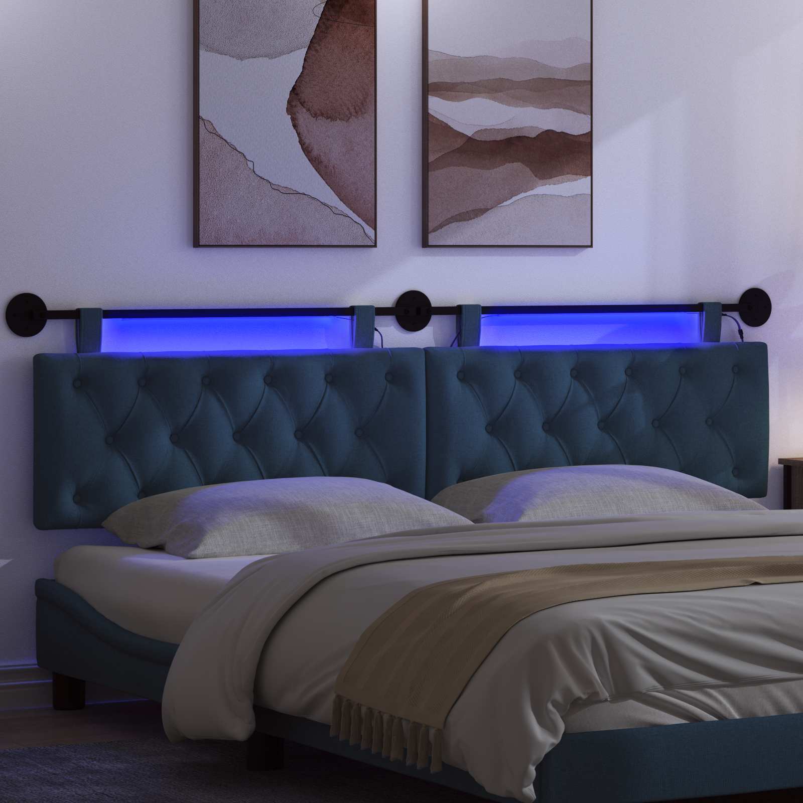 Tête de lit suspendue Avec lumière LED Bleu Tissu - XIOS