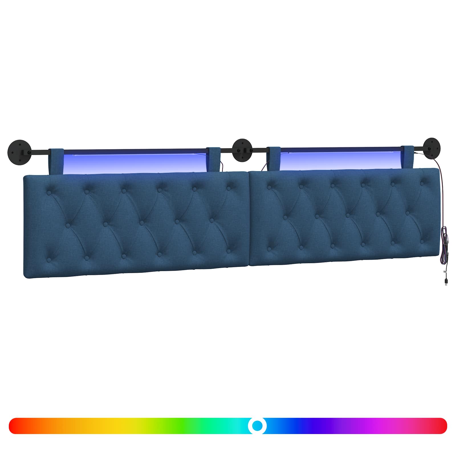 Tête de lit suspendue Avec lumière LED Bleu Tissu - XIOS