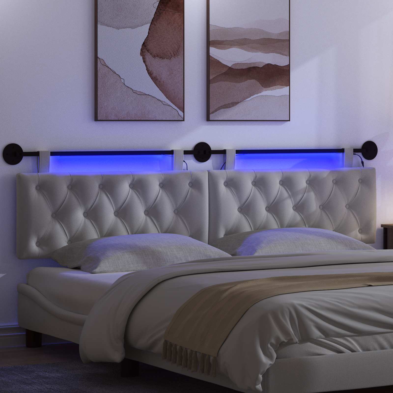 Tête de lit suspendue Avec lumière LED Blanc Tissu - XIOS