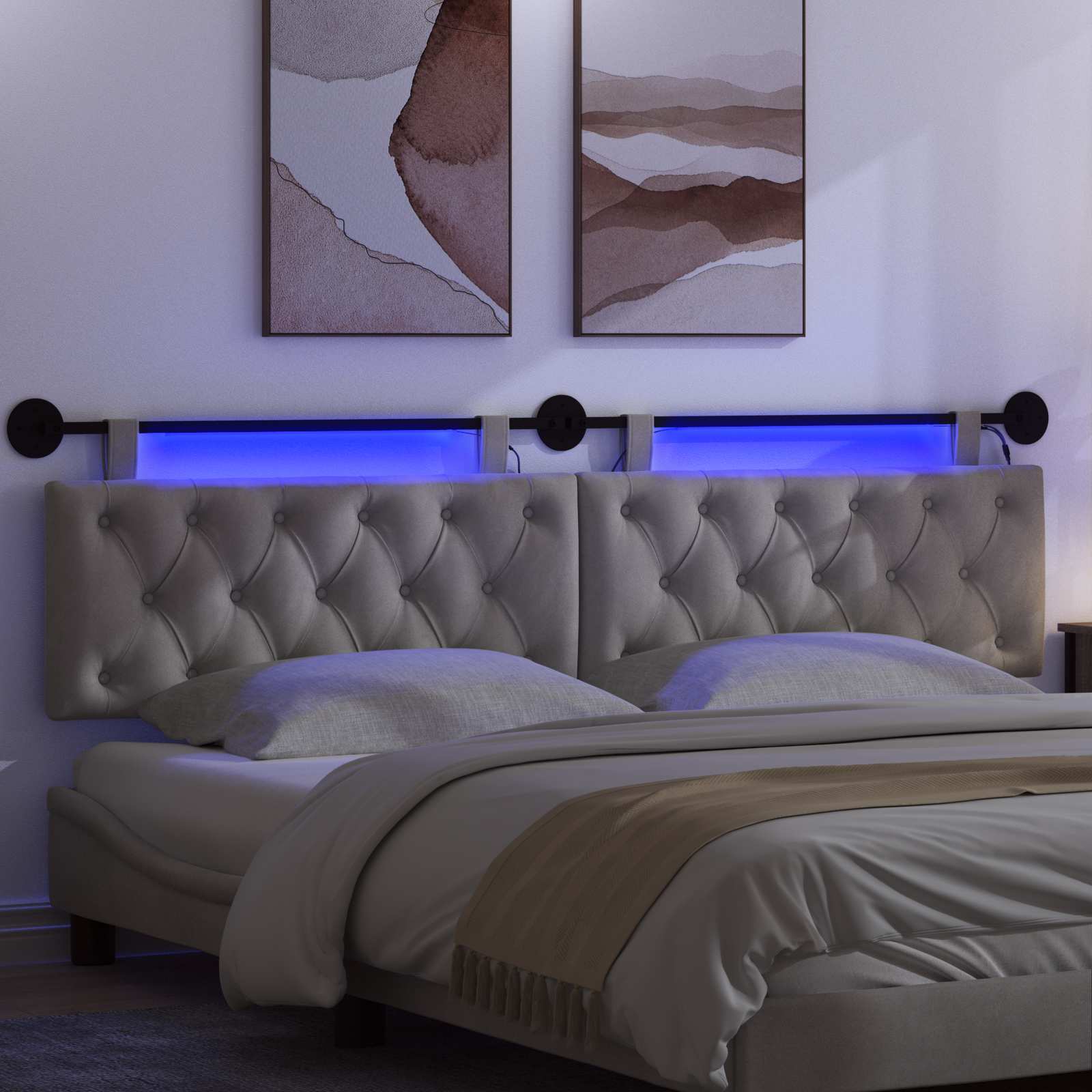 Tête de lit suspendue Avec lumière LED Gris clair Velours - XIOS