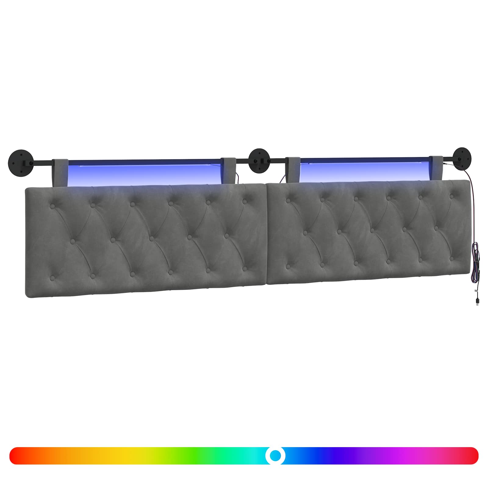 Tête de lit suspendue Avec lumière LED Gris foncé Velours - XIOS