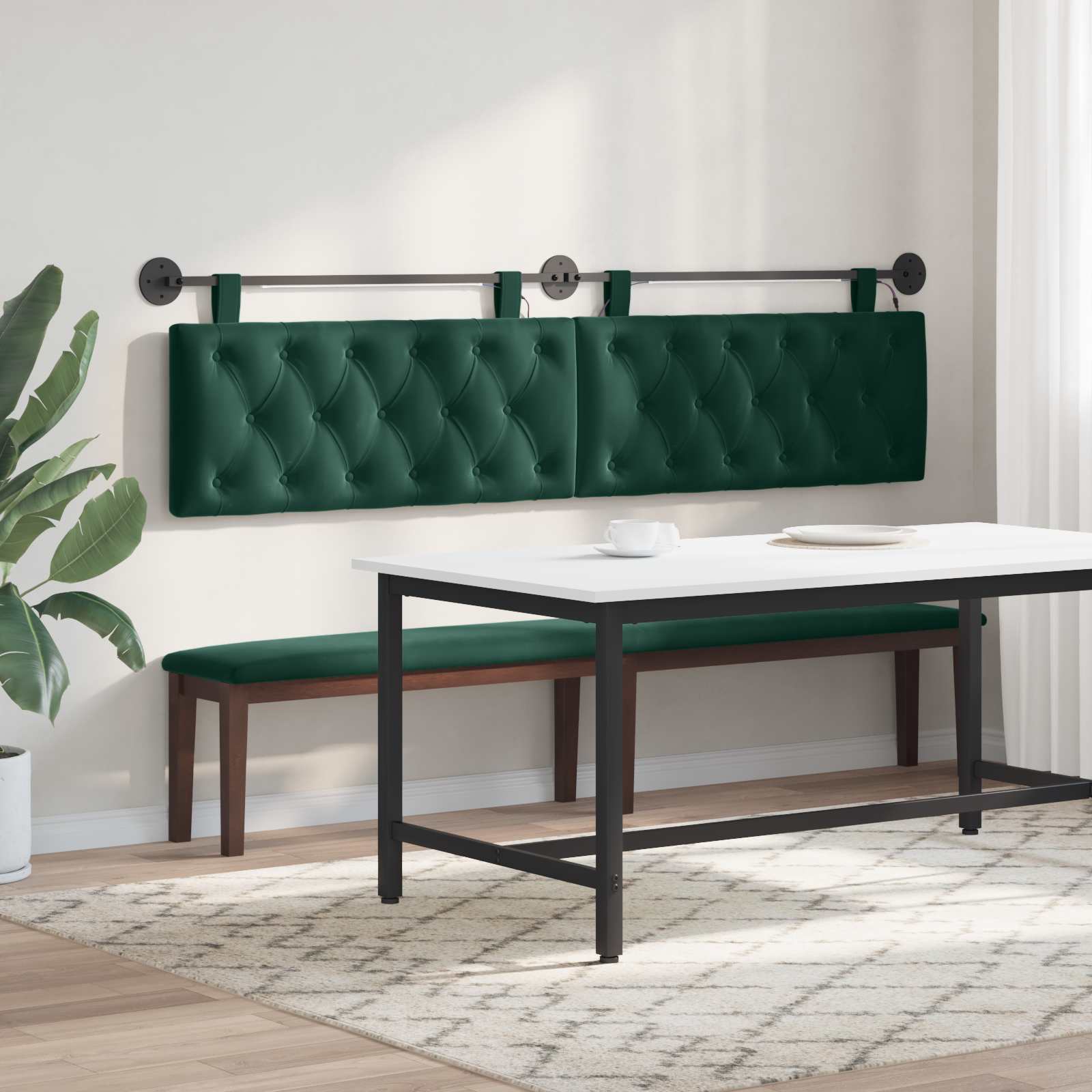Tête de lit suspendue Avec lumière LED Vert foncé Velours - XIOS