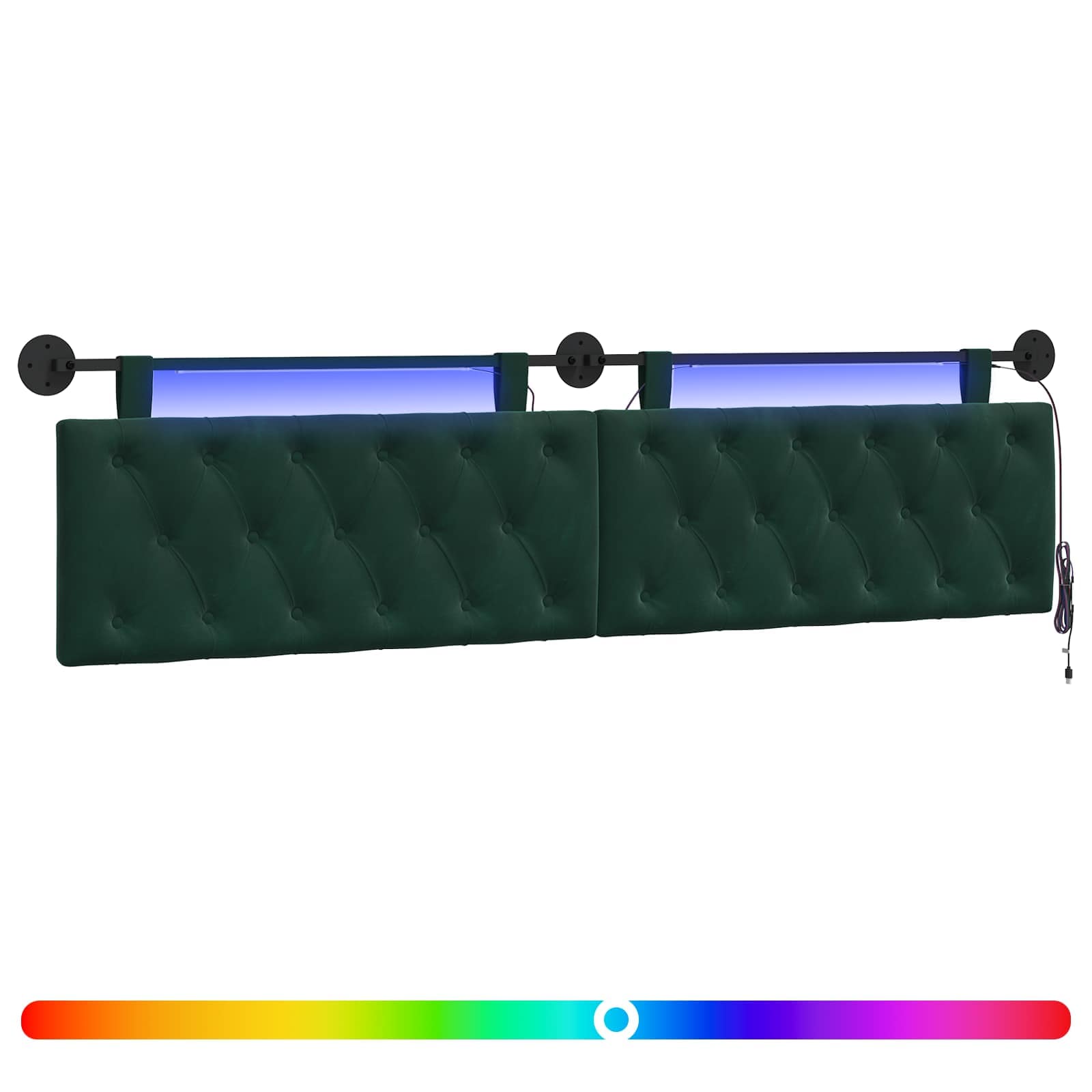 Tête de lit suspendue Avec lumière LED Vert foncé Velours - XIOS