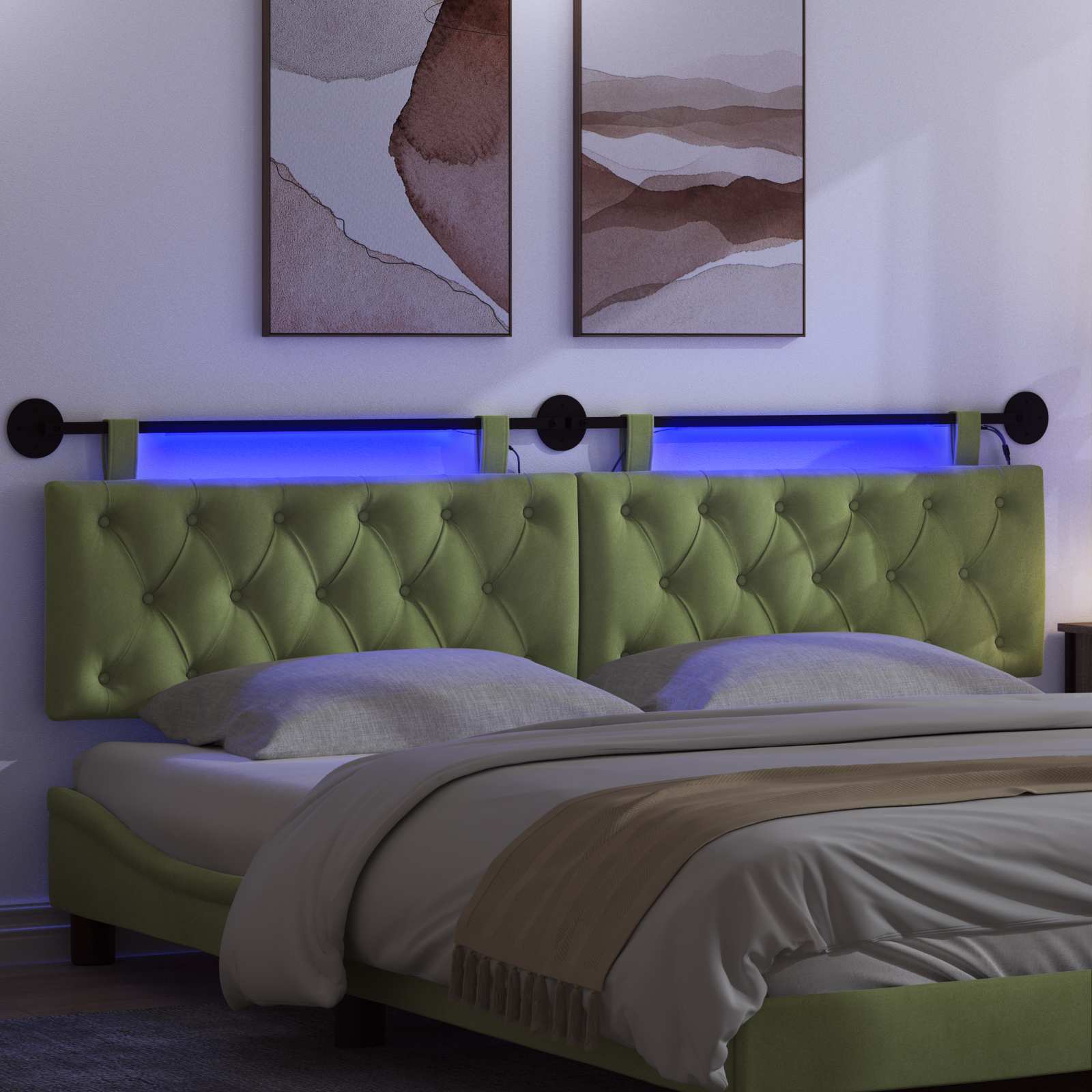 Tête de lit suspendue Avec lumière LED Vert clair Velours - XIOS