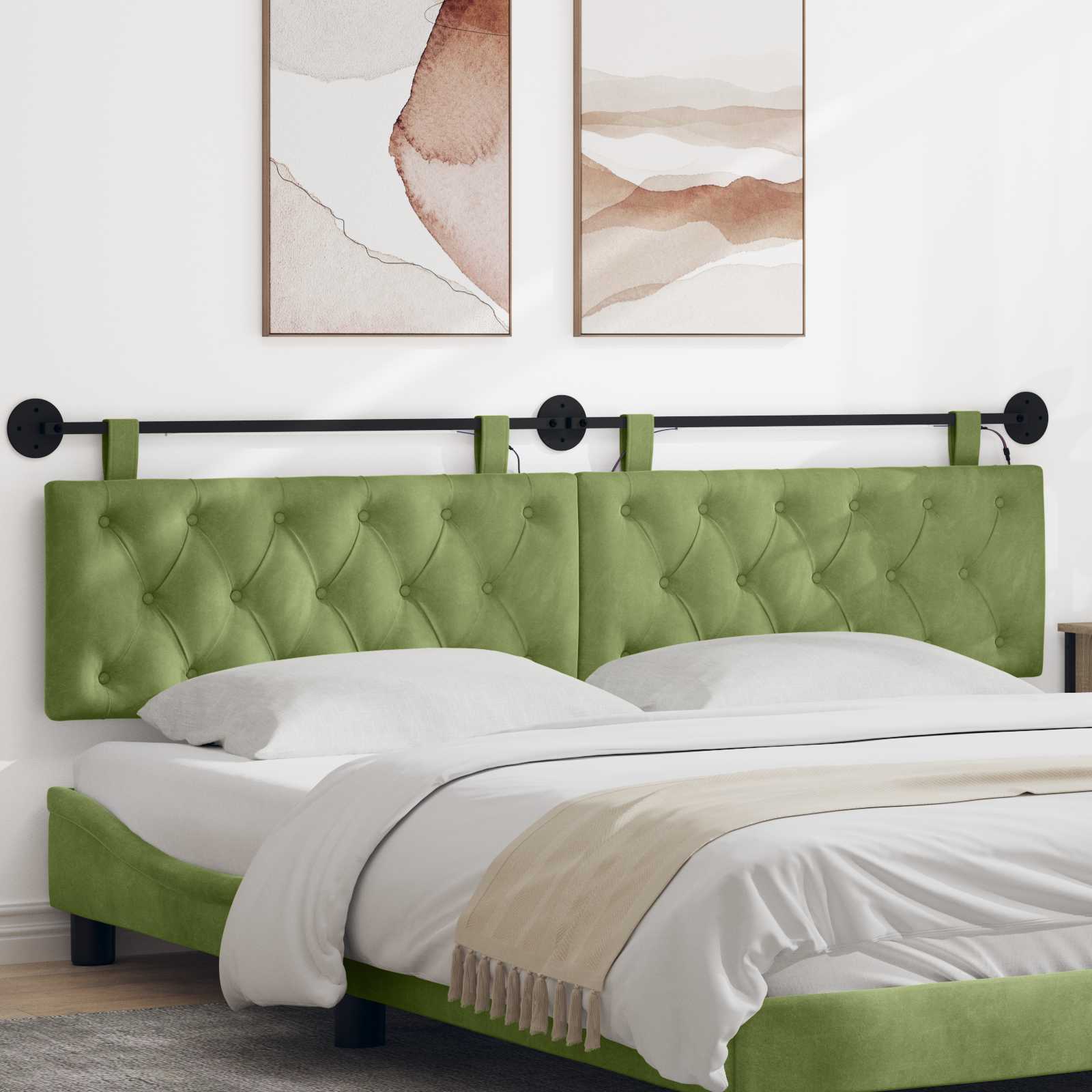 Tête de lit suspendue Avec lumière LED Vert clair Velours - XIOS
