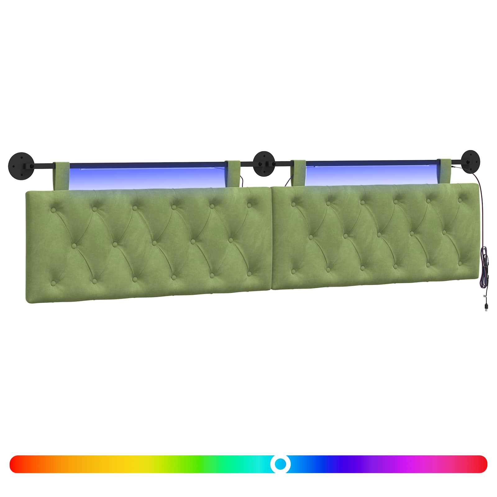 Tête de lit suspendue Avec lumière LED Vert clair Velours - XIOS