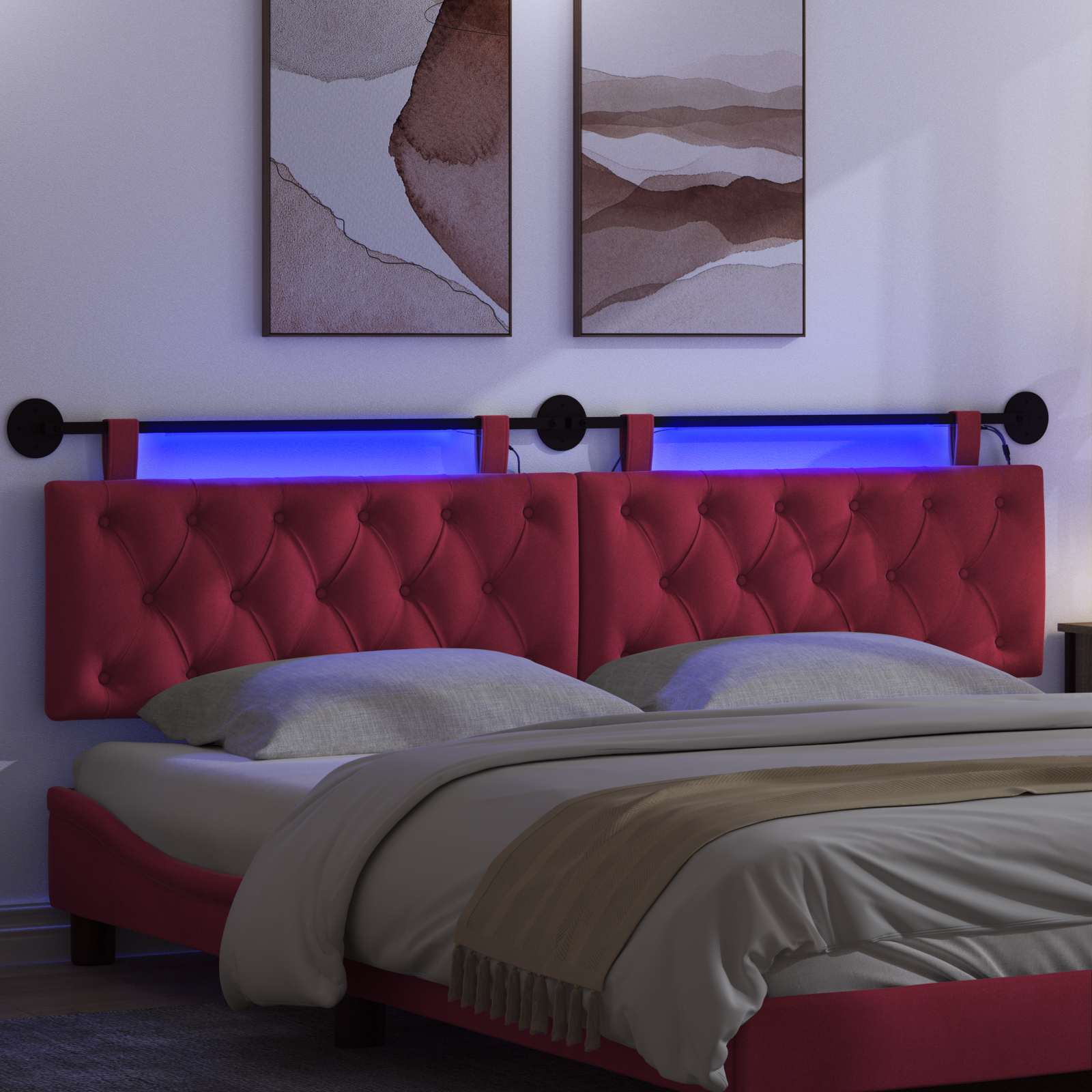 Tête de lit suspendue Avec lumière LED Bordeaux Velours - XIOS