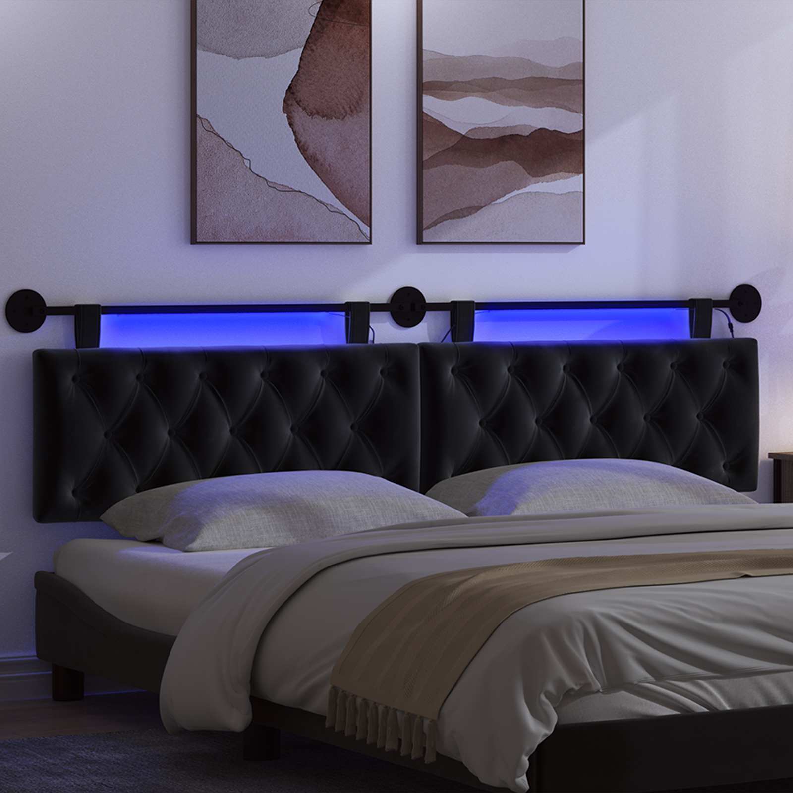 Tête de lit suspendue Avec lumière LED Noir Velours - XIOS