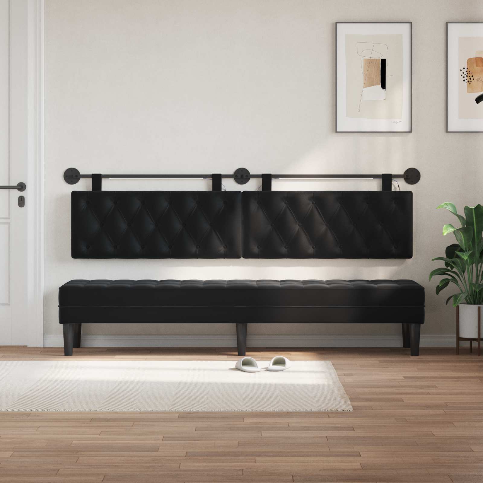 Tête de lit suspendue Avec lumière LED Noir Velours - XIOS
