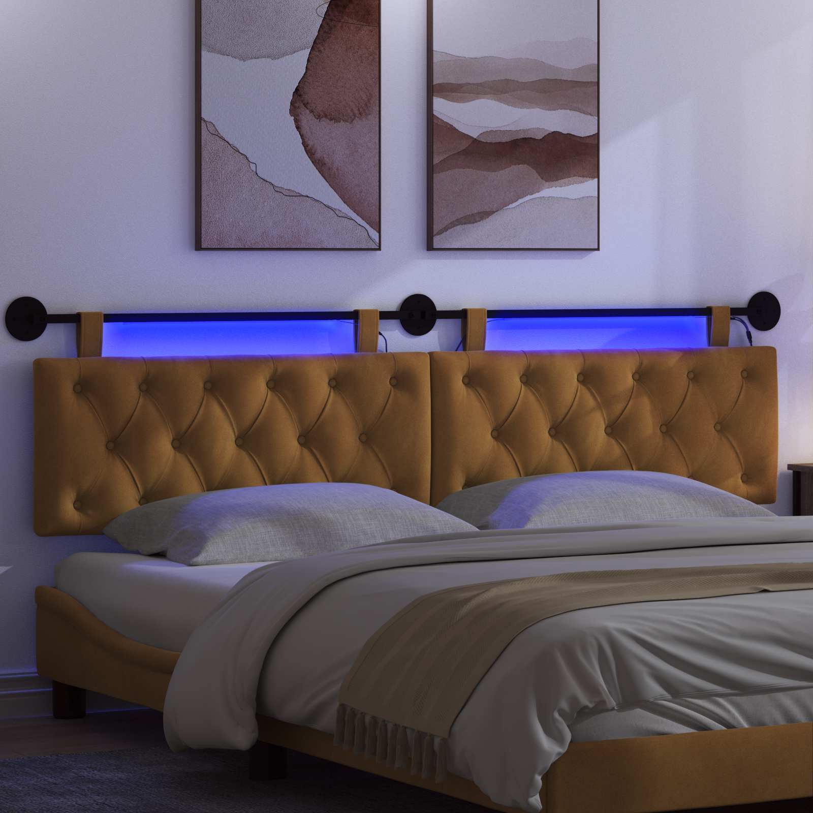 Tête de lit suspendue Avec lumière LED Marron Velours - XIOS