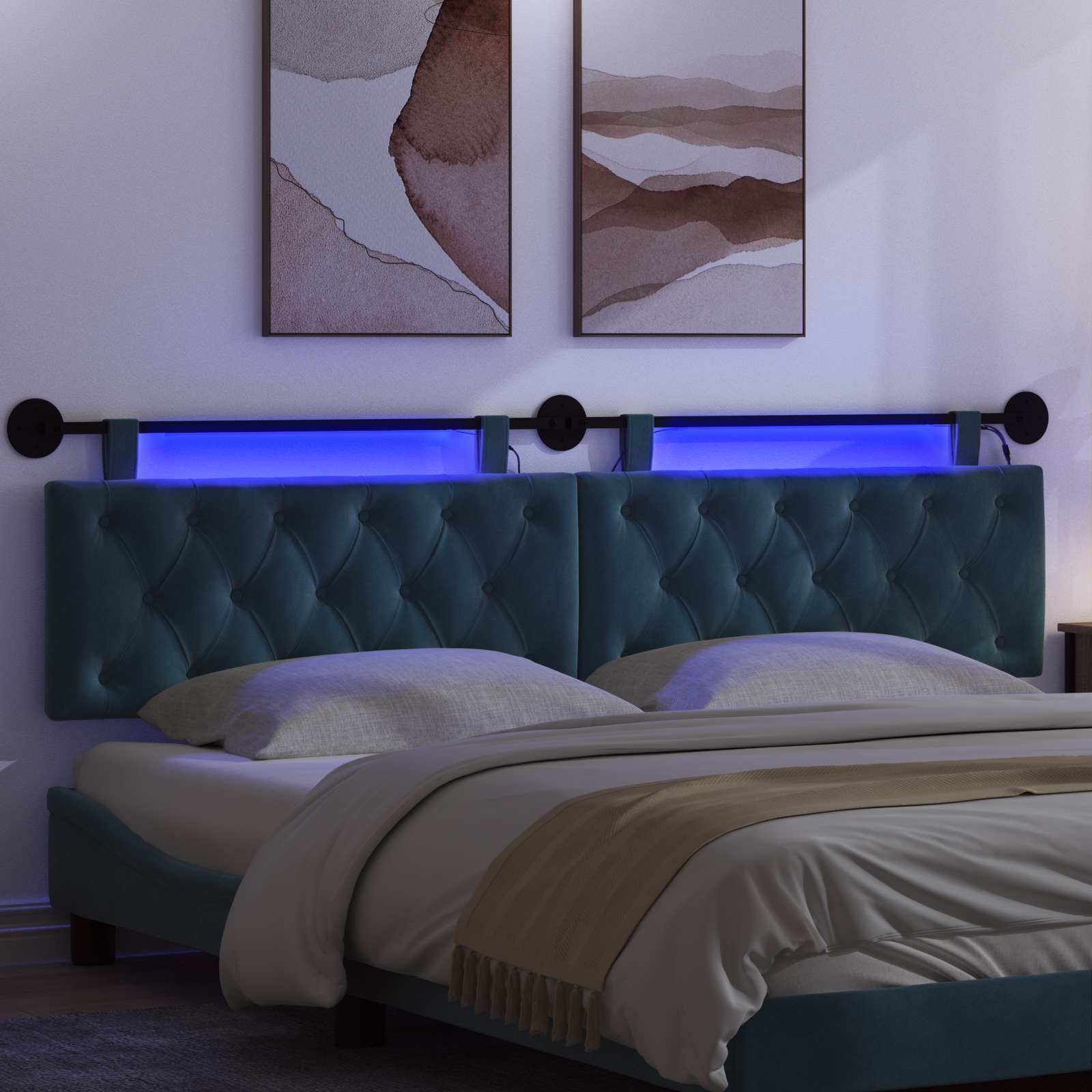 Tête de lit suspendue Avec lumière LED Bleu Velours - XIOS