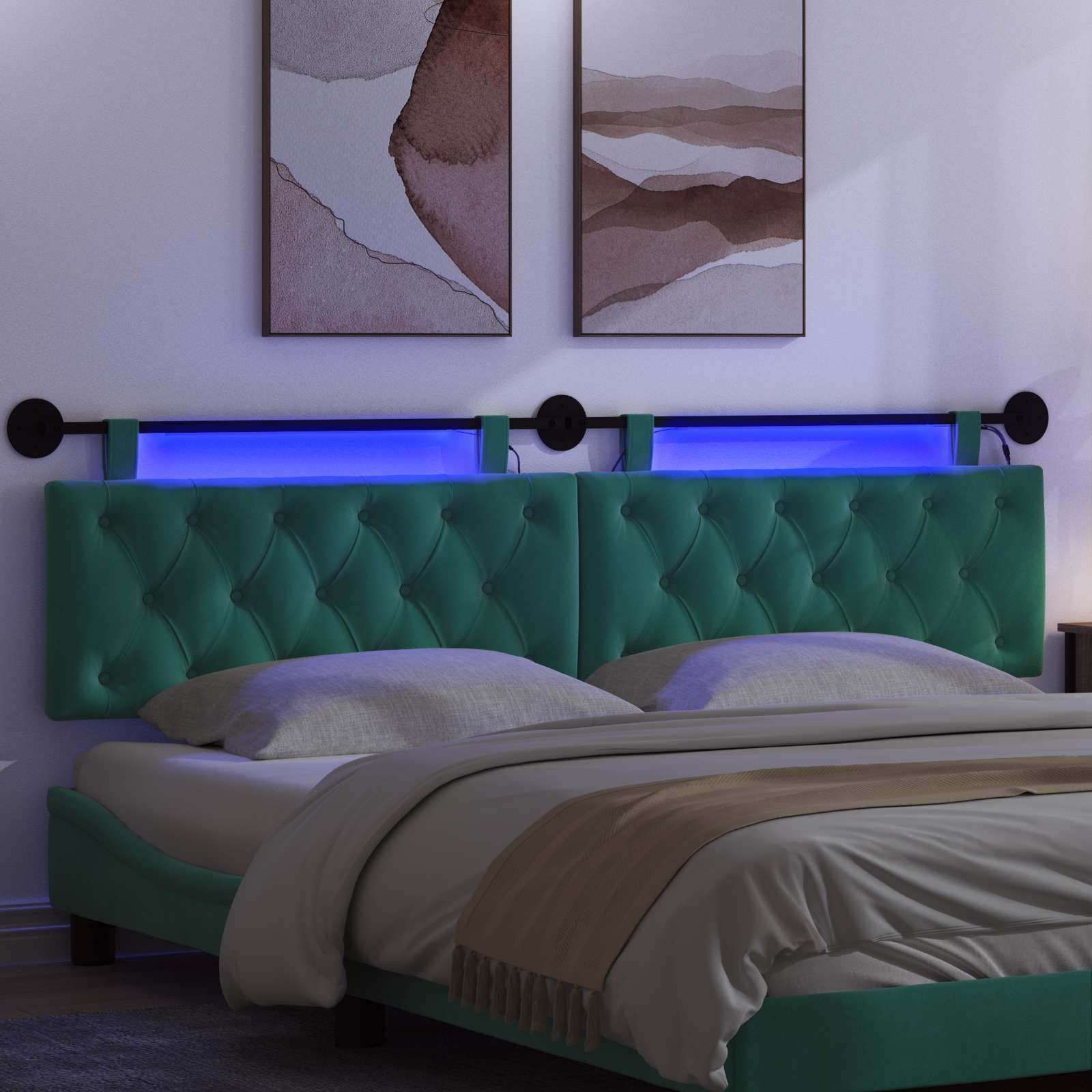 Tête de lit suspendue Avec lumière LED Turquoise Velours - XIOS