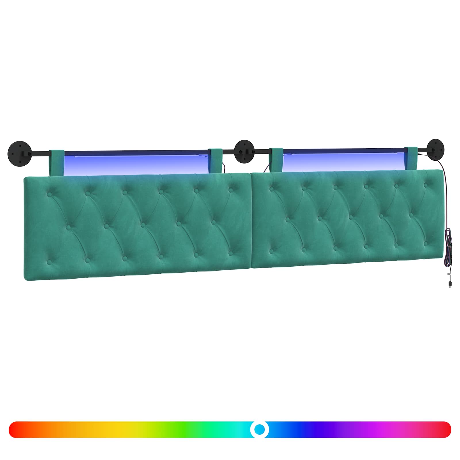 Tête de lit suspendue Avec lumière LED Turquoise Velours - XIOS
