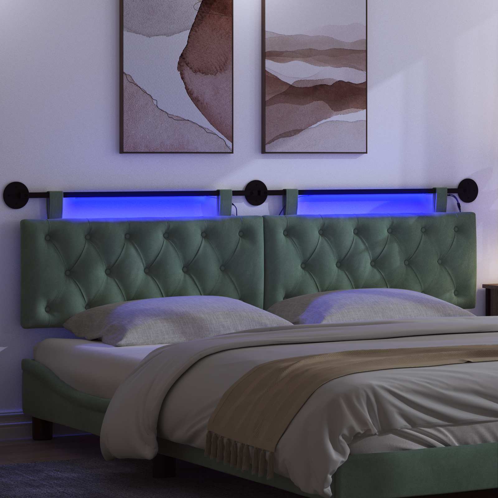 Tête de lit suspendue Avec lumière LED Vert Mer Velours - XIOS