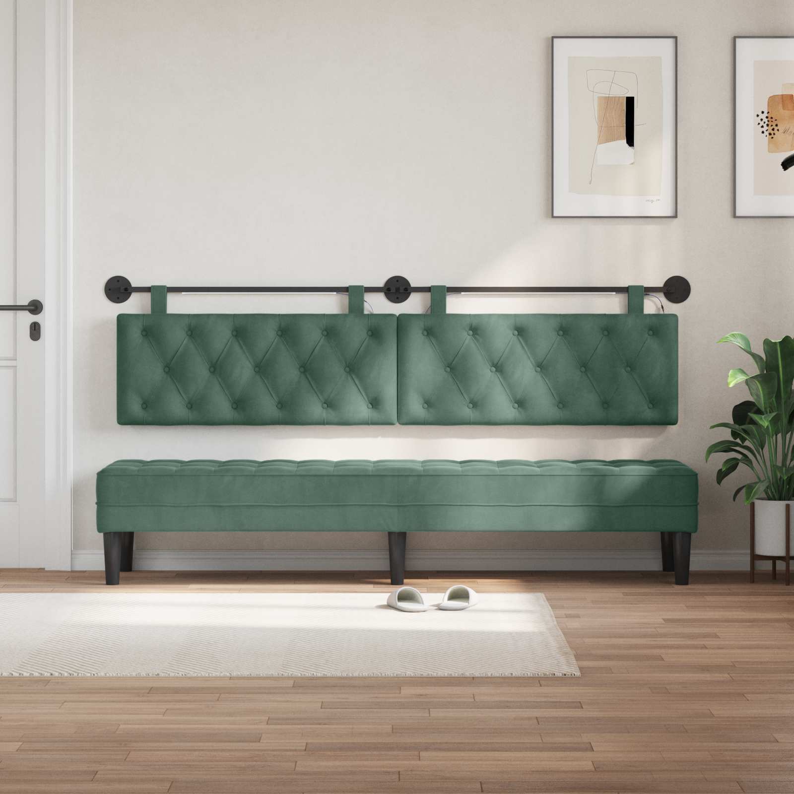 Tête de lit suspendue Avec lumière LED Vert Mer Velours - XIOS
