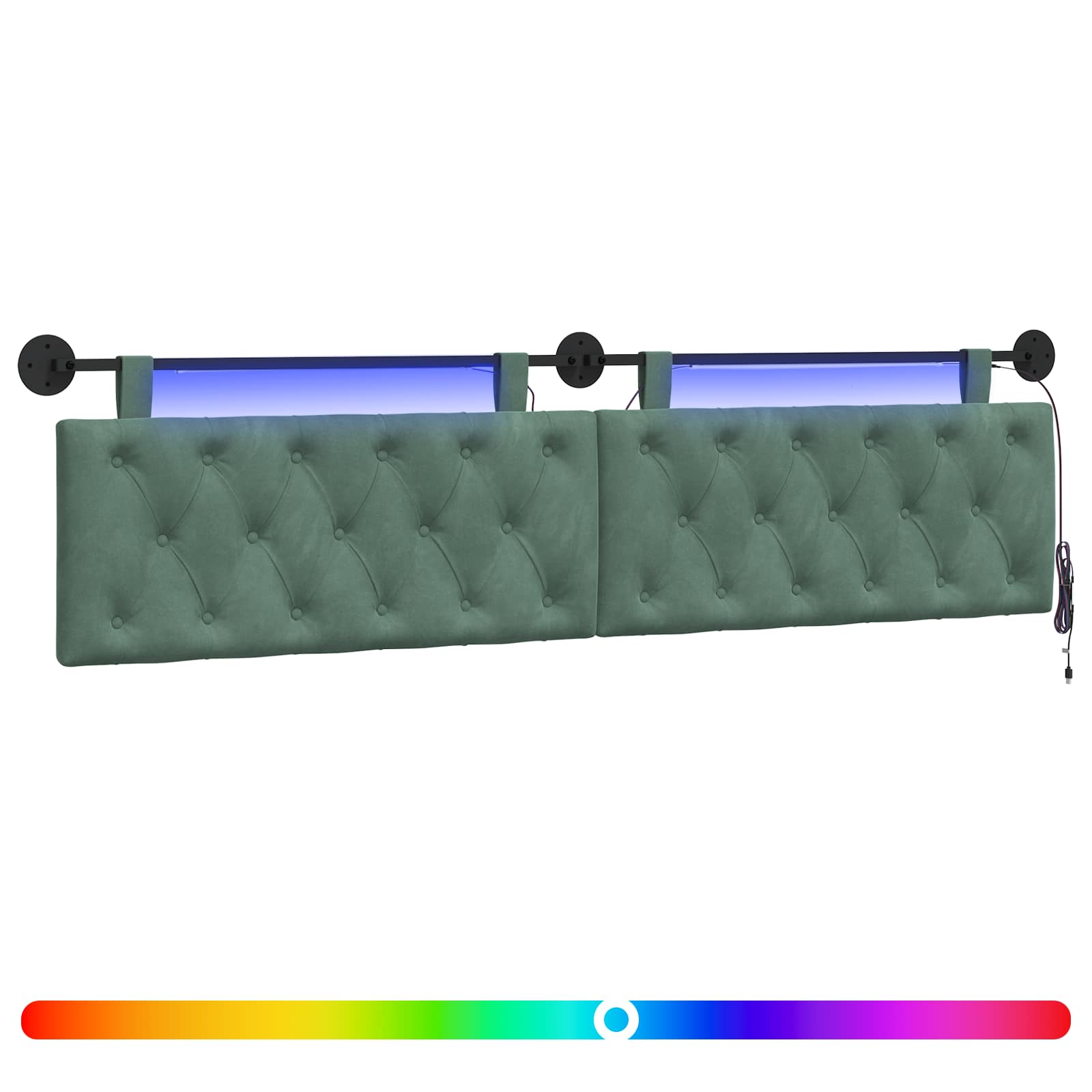 Tête de lit suspendue Avec lumière LED Vert Mer Velours - XIOS