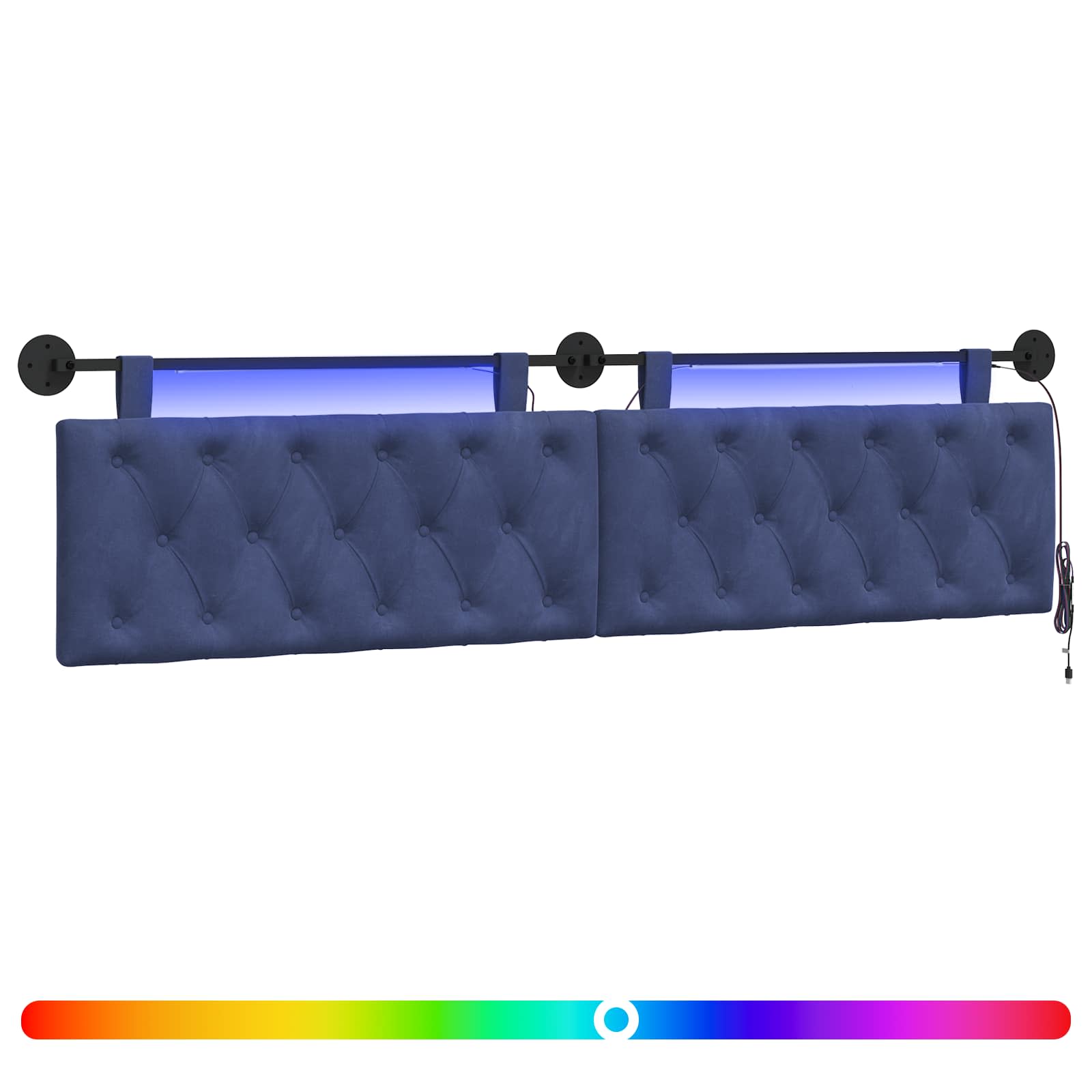 Tête de lit suspendue Avec lumière LED Bleu police Velours - XIOS