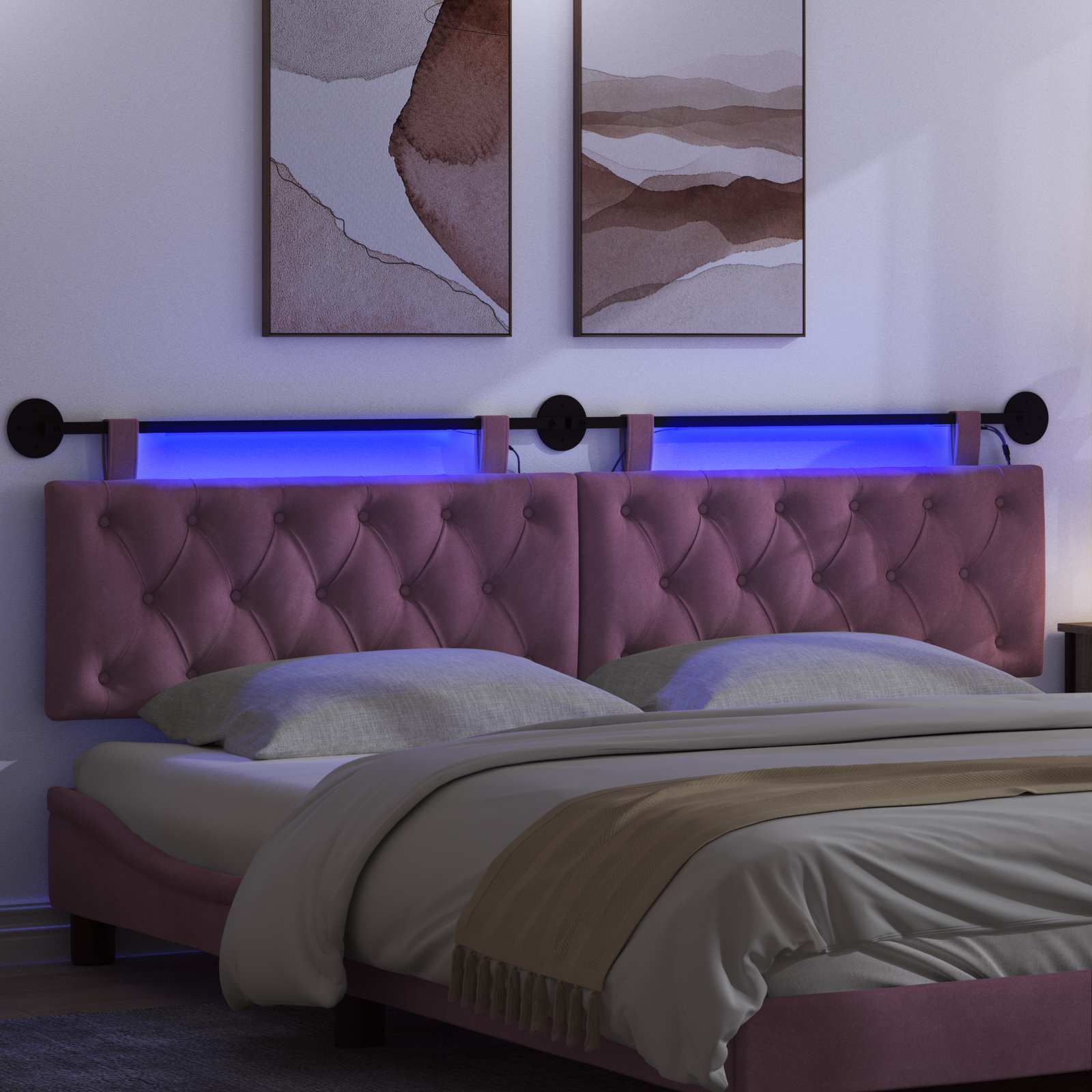 Tête de lit suspendue Avec lumière LED Pourpre Velours - XIOS