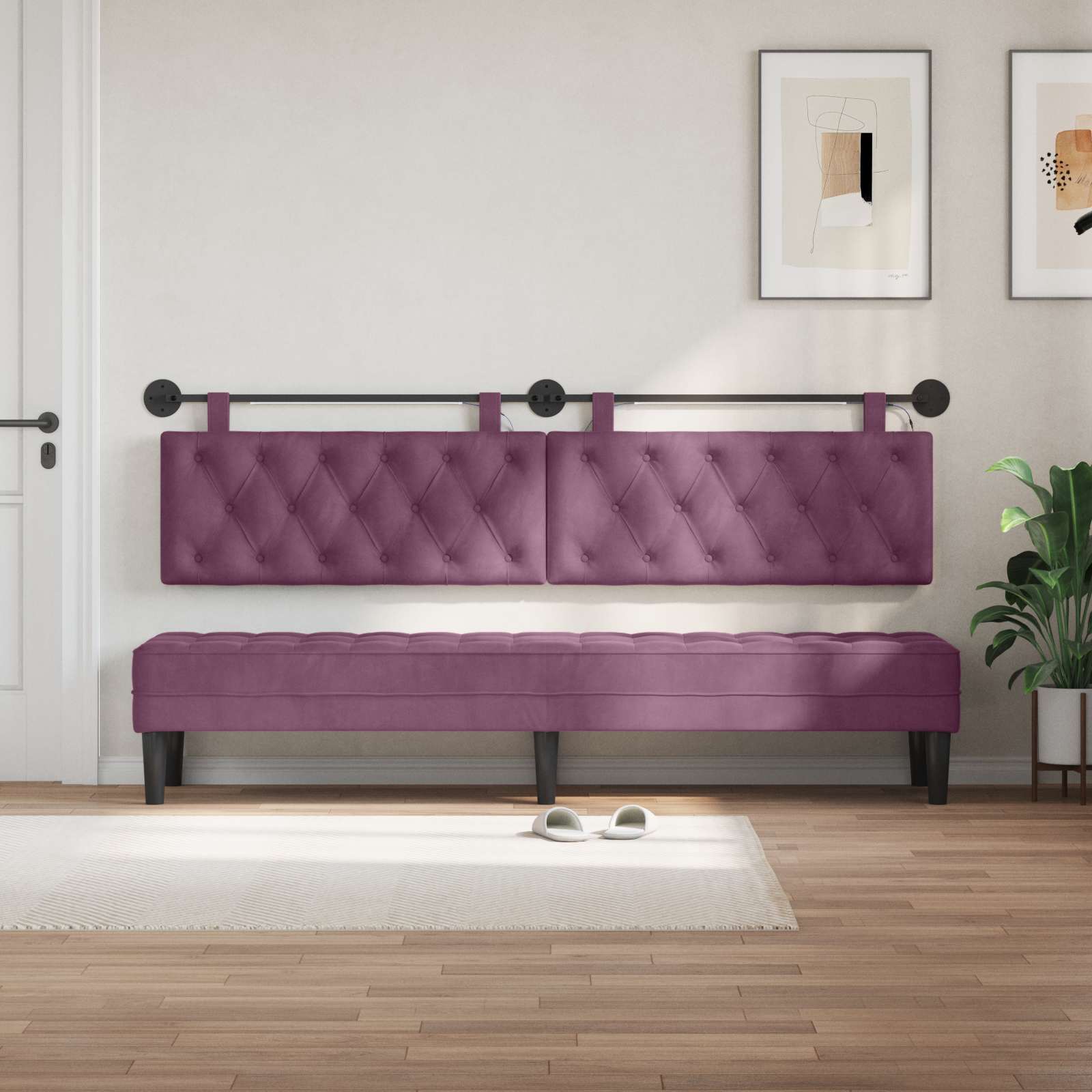 Tête de lit suspendue Avec lumière LED Pourpre Velours - XIOS