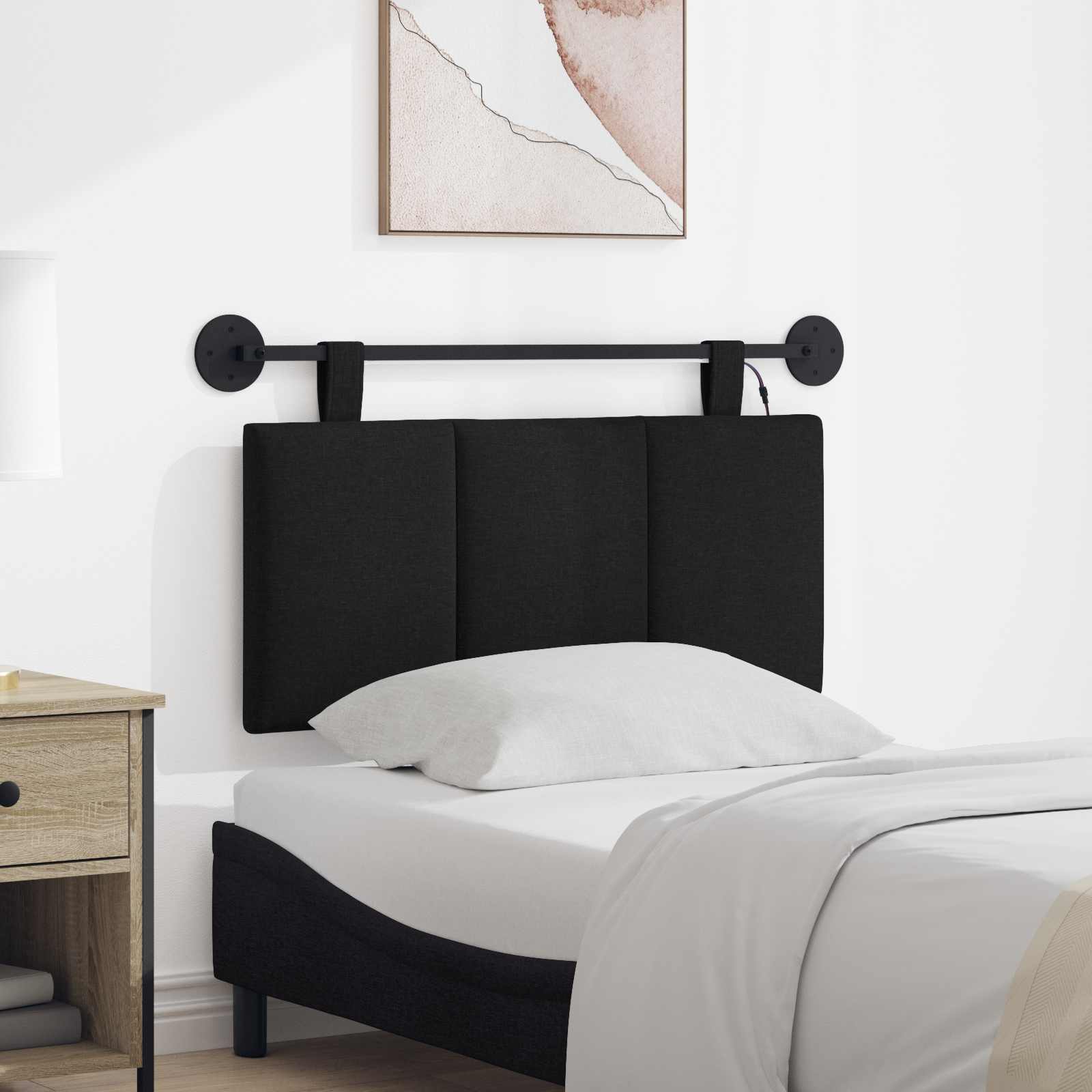 Tête de lit suspendue Avec lumière LED Noir Tissu - XIOS