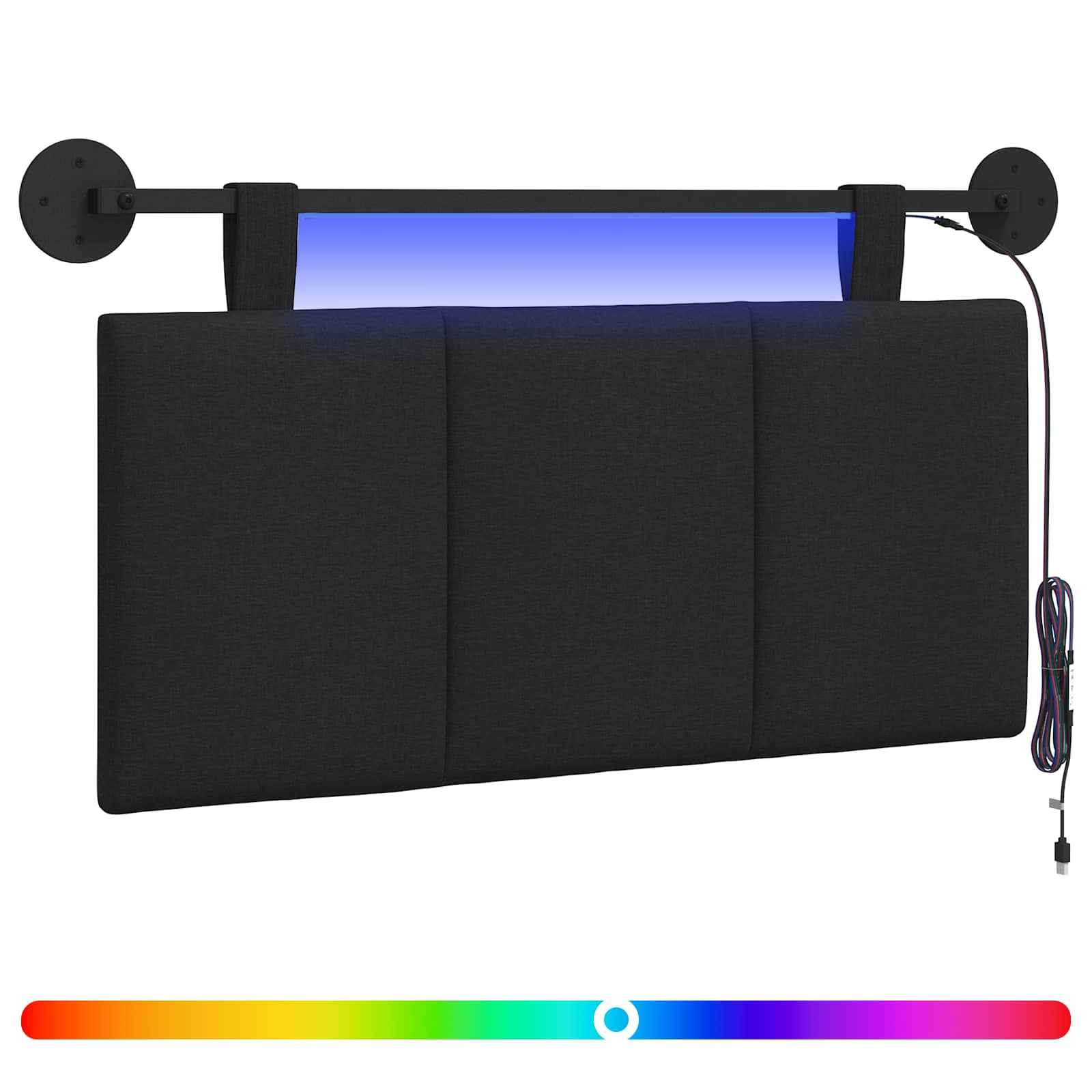 Tête de lit suspendue Avec lumière LED Noir Tissu - XIOS
