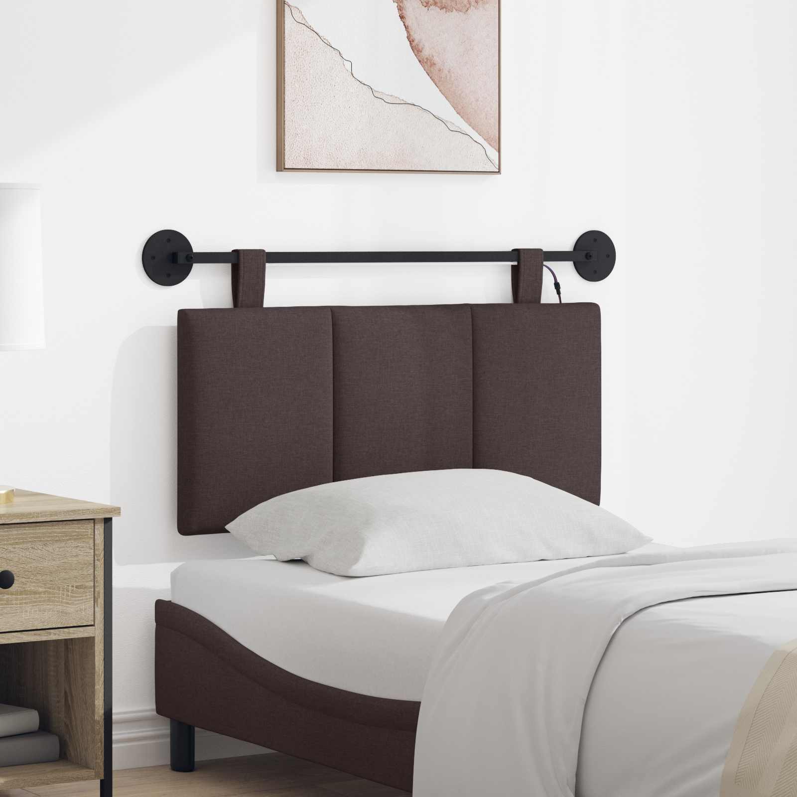 Tête de lit suspendue Avec lumière LED Marron foncé Tissu - XIOS