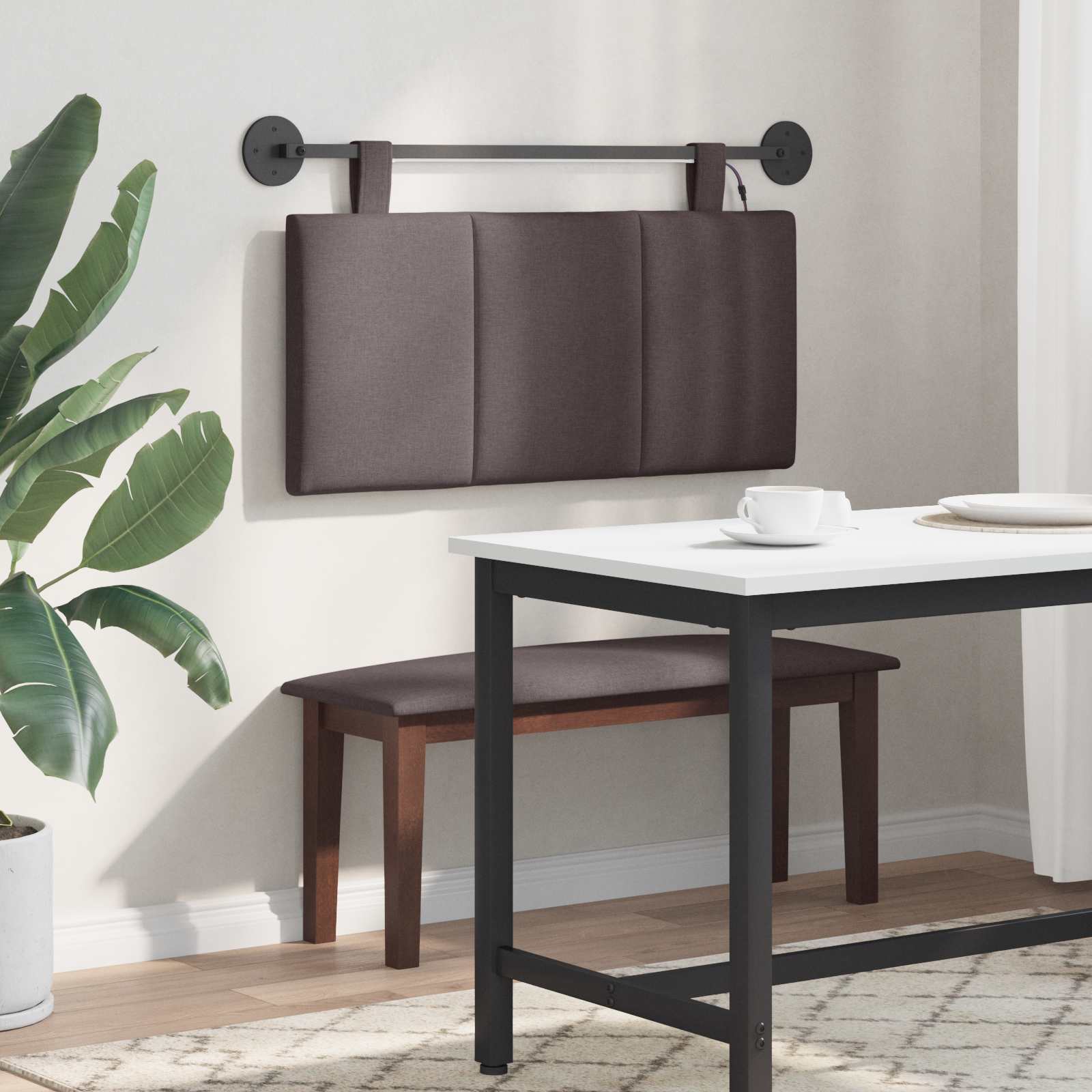 Tête de lit suspendue Avec lumière LED Marron foncé Tissu - XIOS