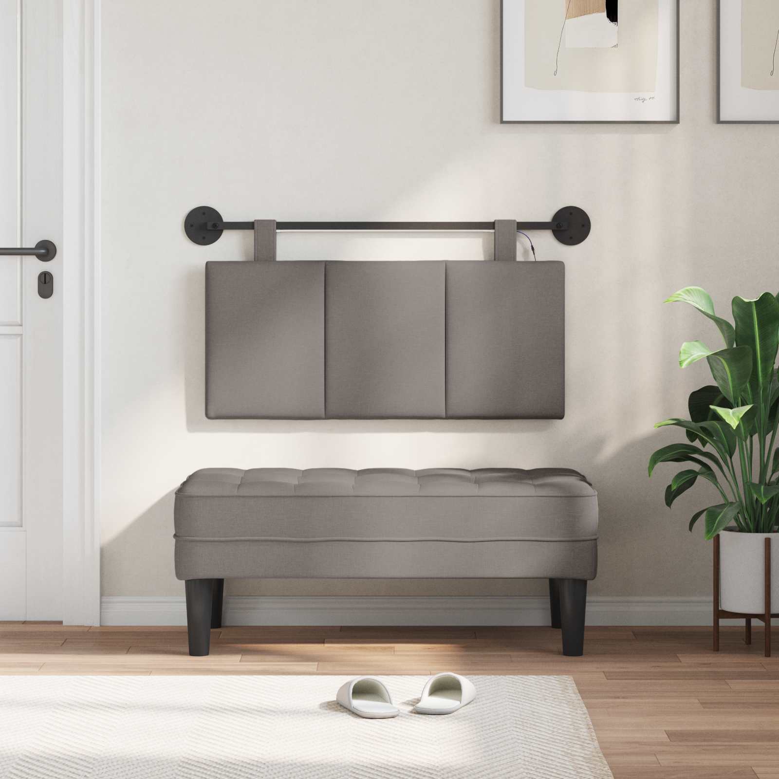 Tête de lit suspendue Avec lumière LED Taupe Tissu - XIOS