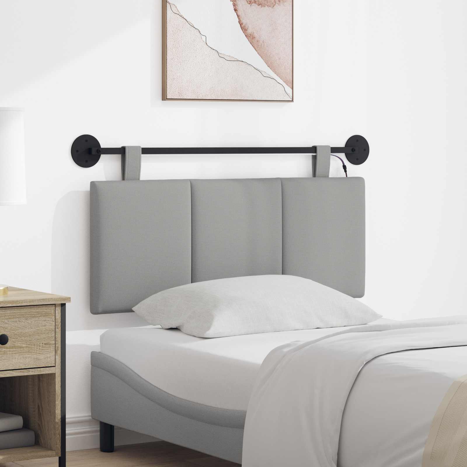 Tête de lit suspendue Avec lumière LED Gris nuage Tissu - XIOS