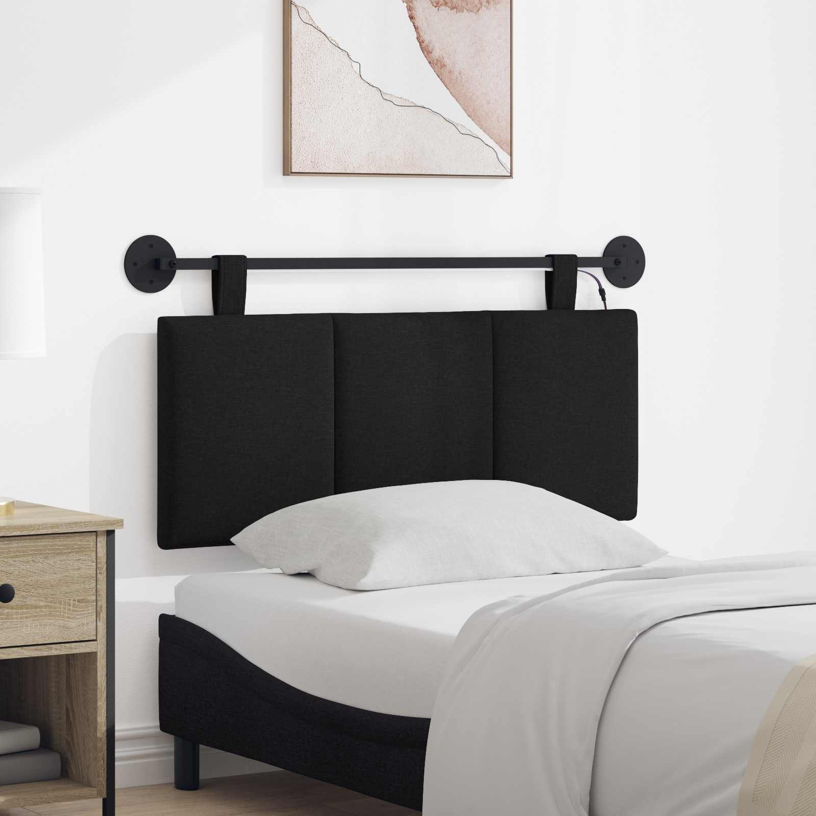 Tête de lit suspendue Avec lumière LED Noir Tissu - XIOS