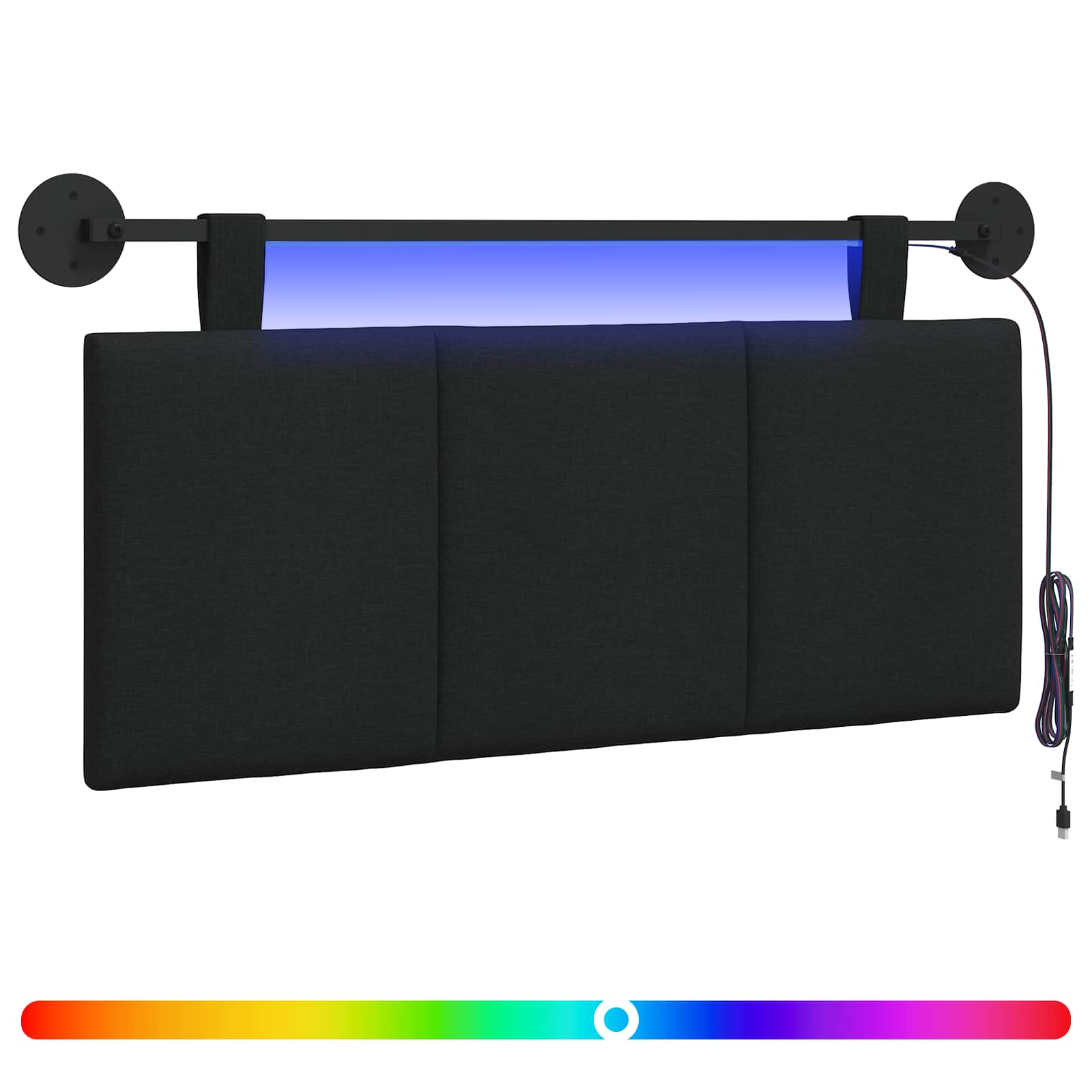 Tête de lit suspendue Avec lumière LED Noir Tissu - XIOS