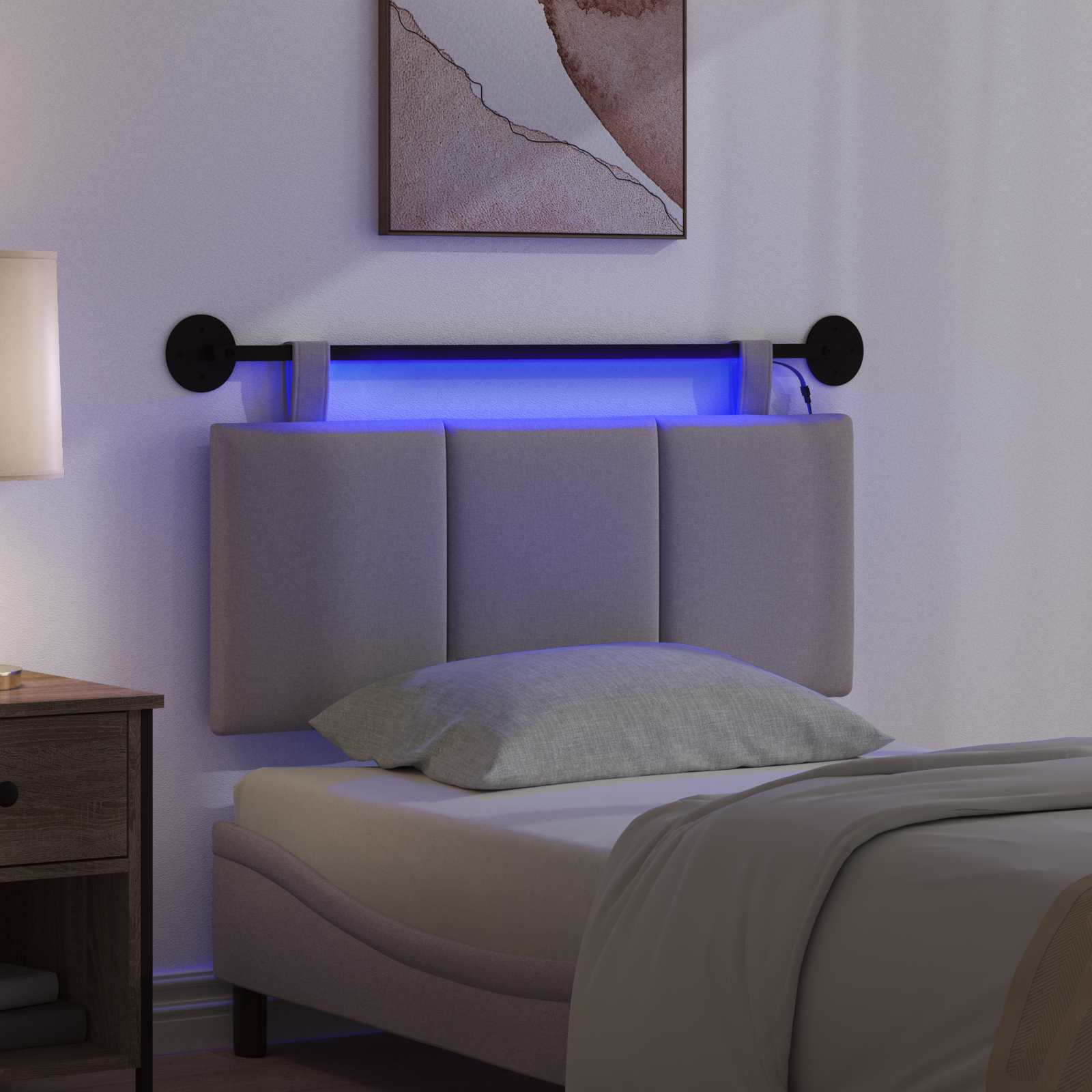 Tête de lit suspendue Avec lumière LED Taupe Tissu - XIOS