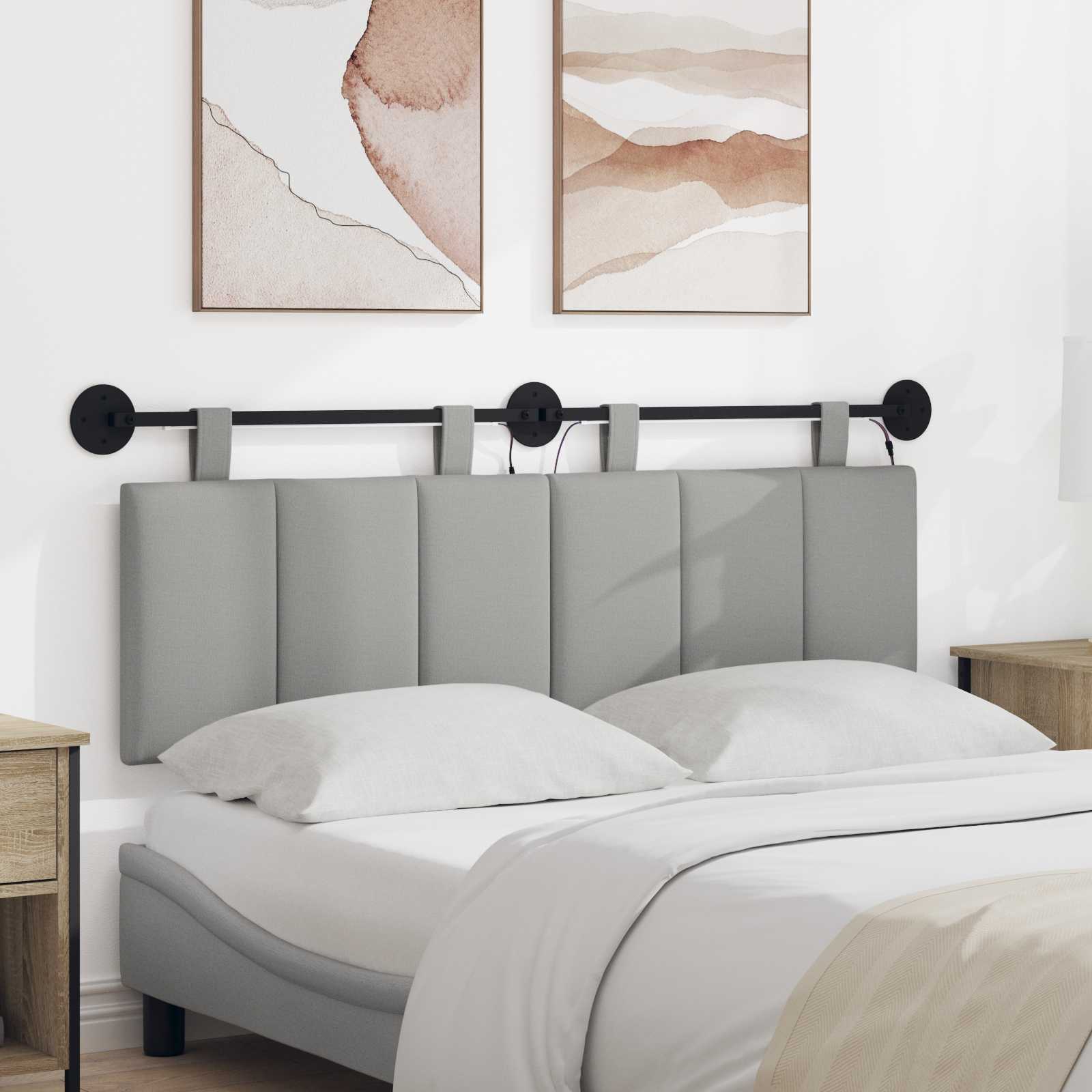 Tête de lit suspendue Avec lumière LED Gris nuage Tissu - XIOS