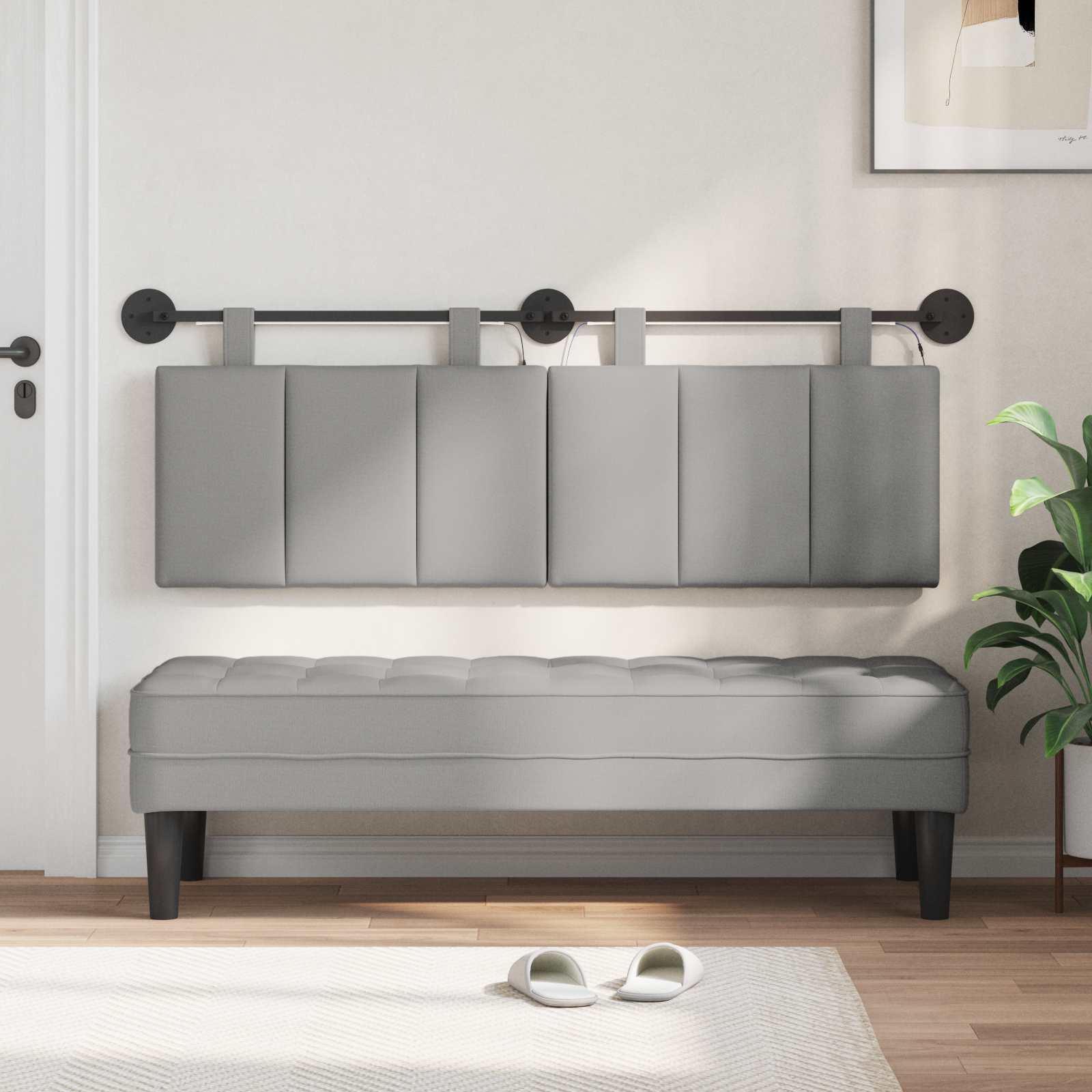 Tête de lit suspendue Avec lumière LED Gris nuage Tissu - XIOS
