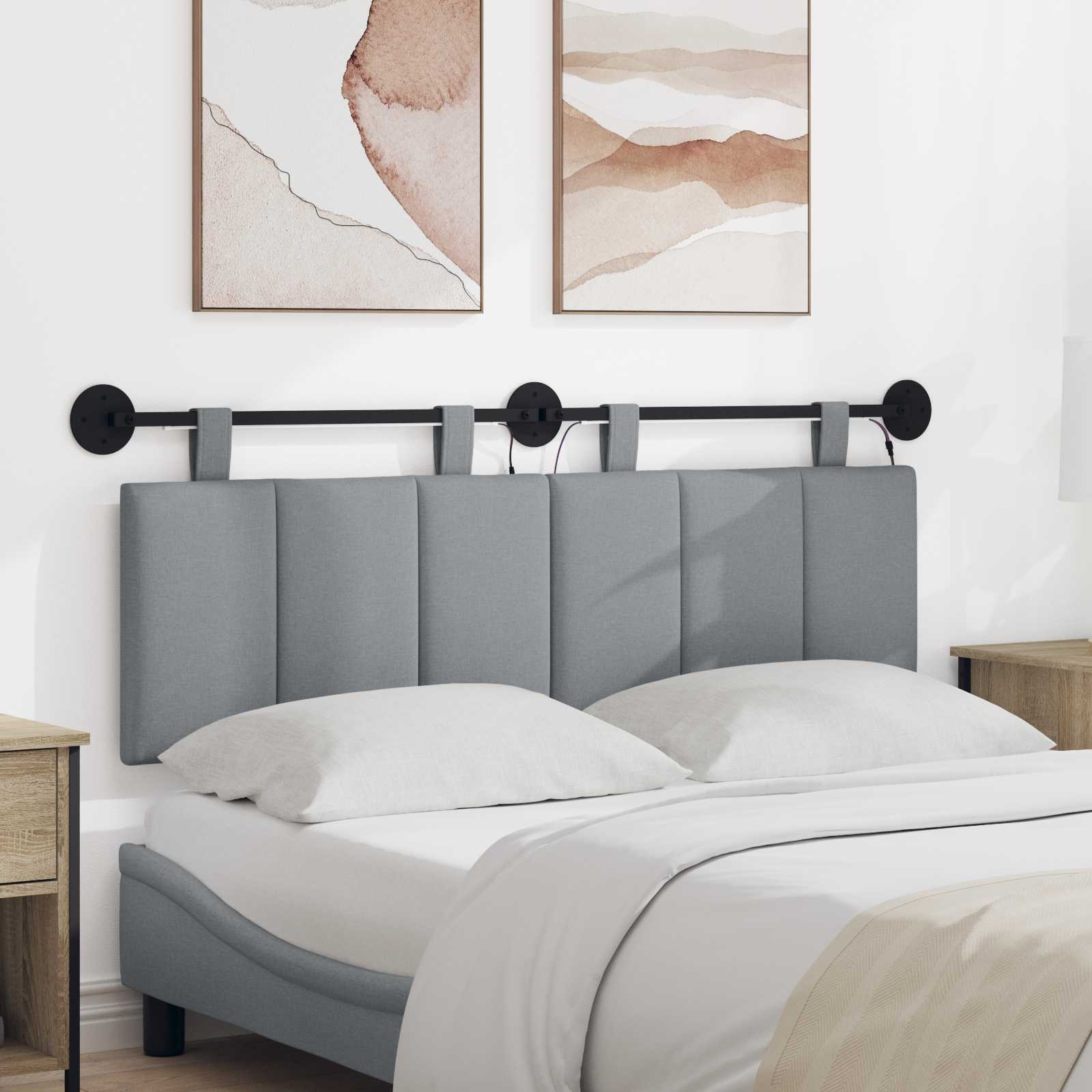 Tête de lit suspendue Avec lumière LED Gris clair Tissu - XIOS