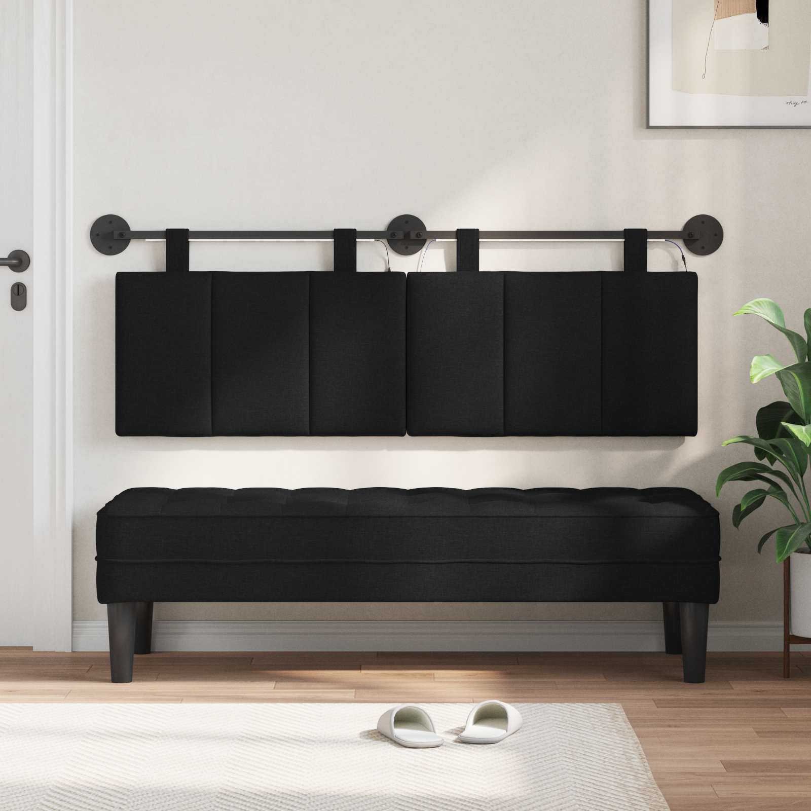 Tête de lit suspendue Avec lumière LED Noir Tissu - XIOS