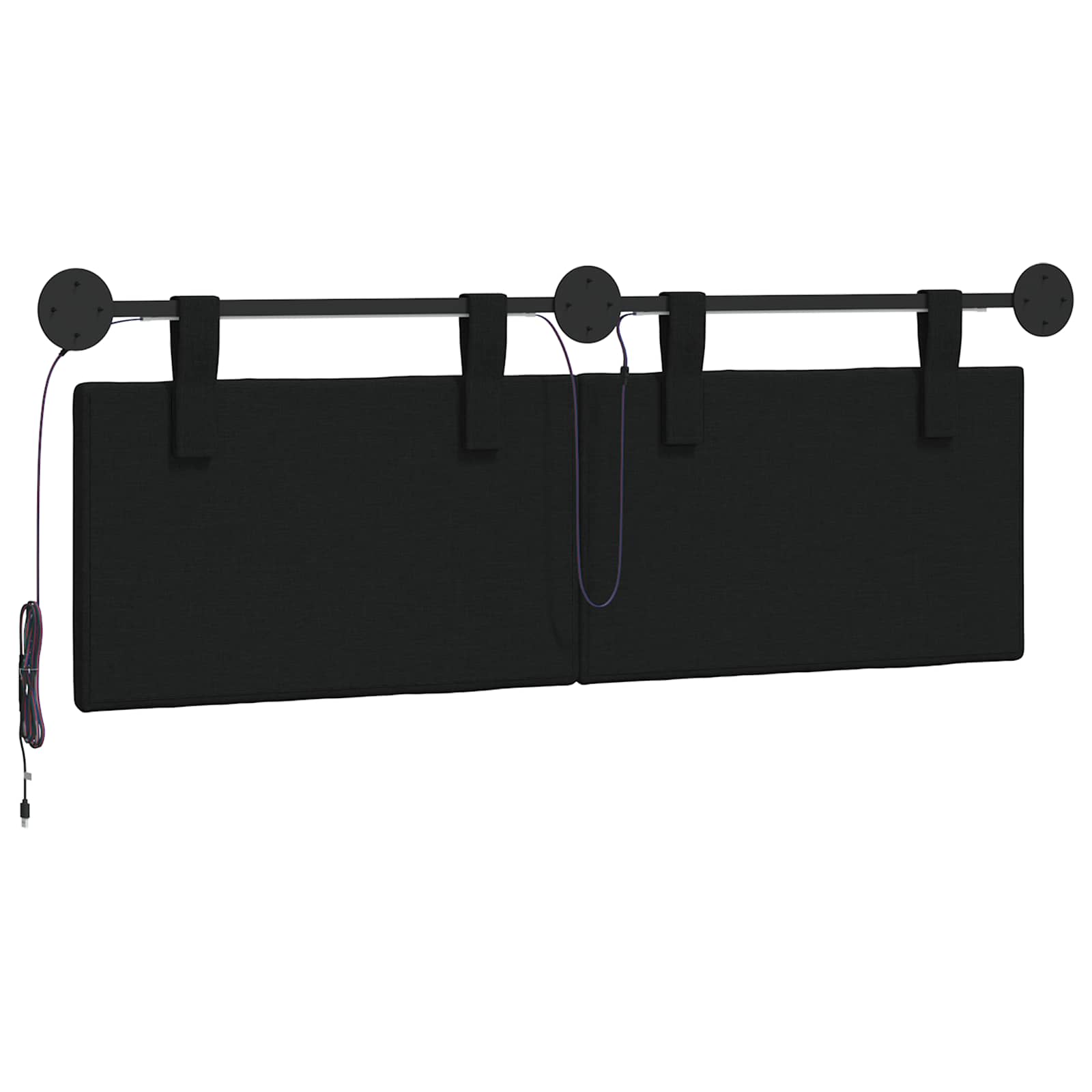 Tête de lit suspendue Avec lumière LED Noir Tissu - XIOS