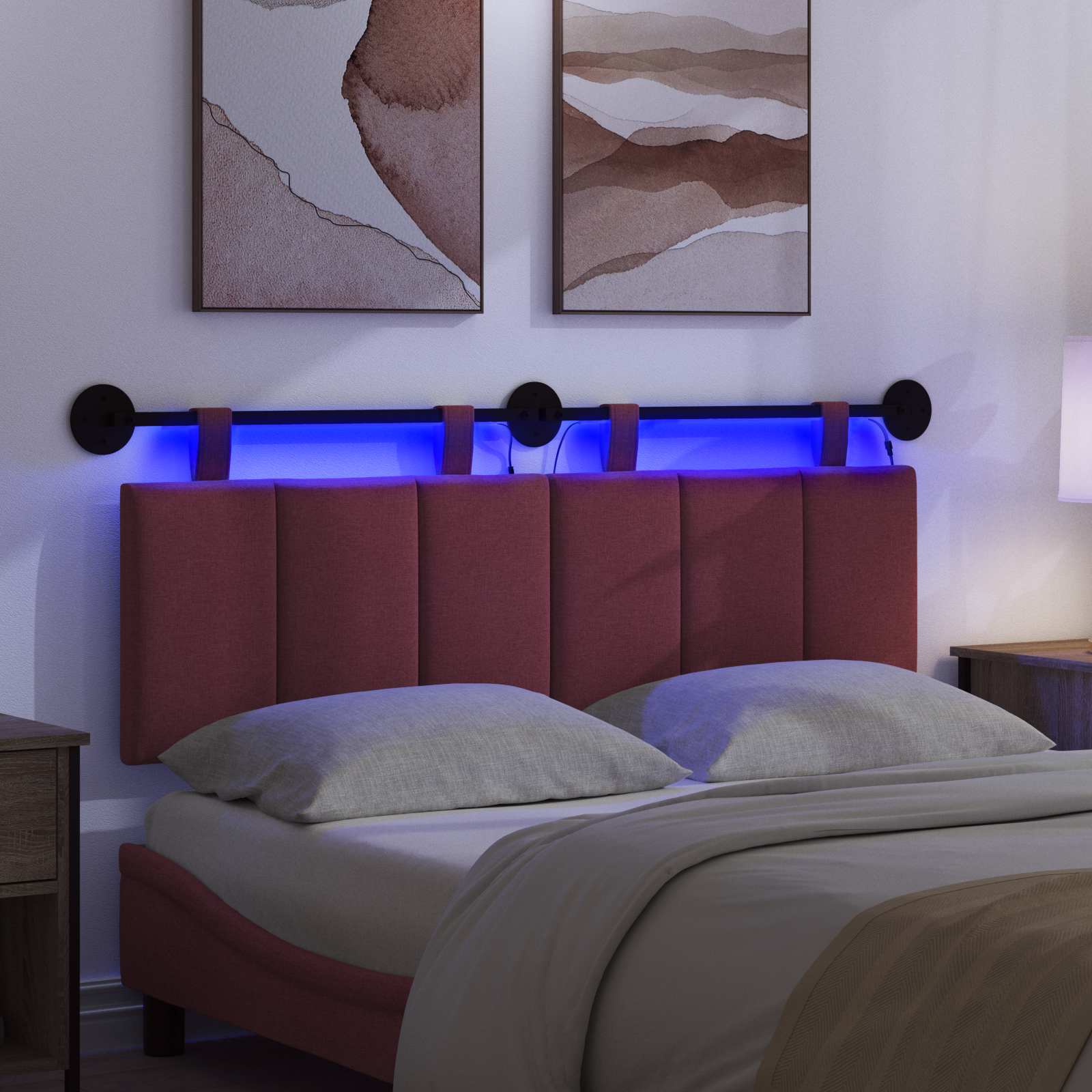Tête de lit suspendue Avec lumière LED Bordeaux Tissu - XIOS