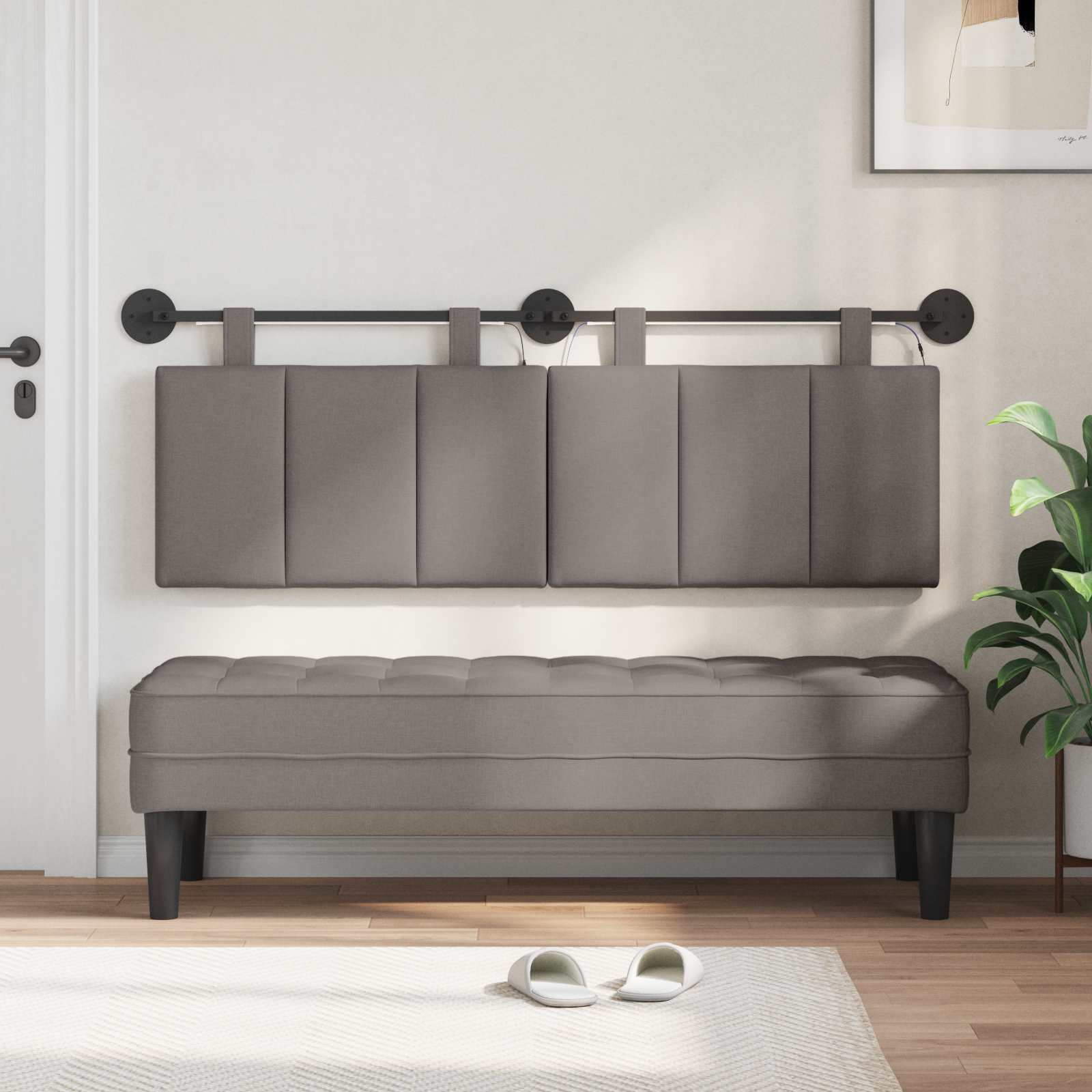 Tête de lit suspendue Avec lumière LED Taupe Tissu - XIOS
