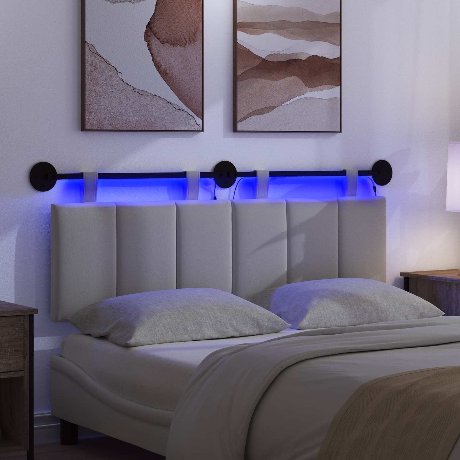 Tête de lit suspendue Avec lumière LED Blanc Tissu - XIOS