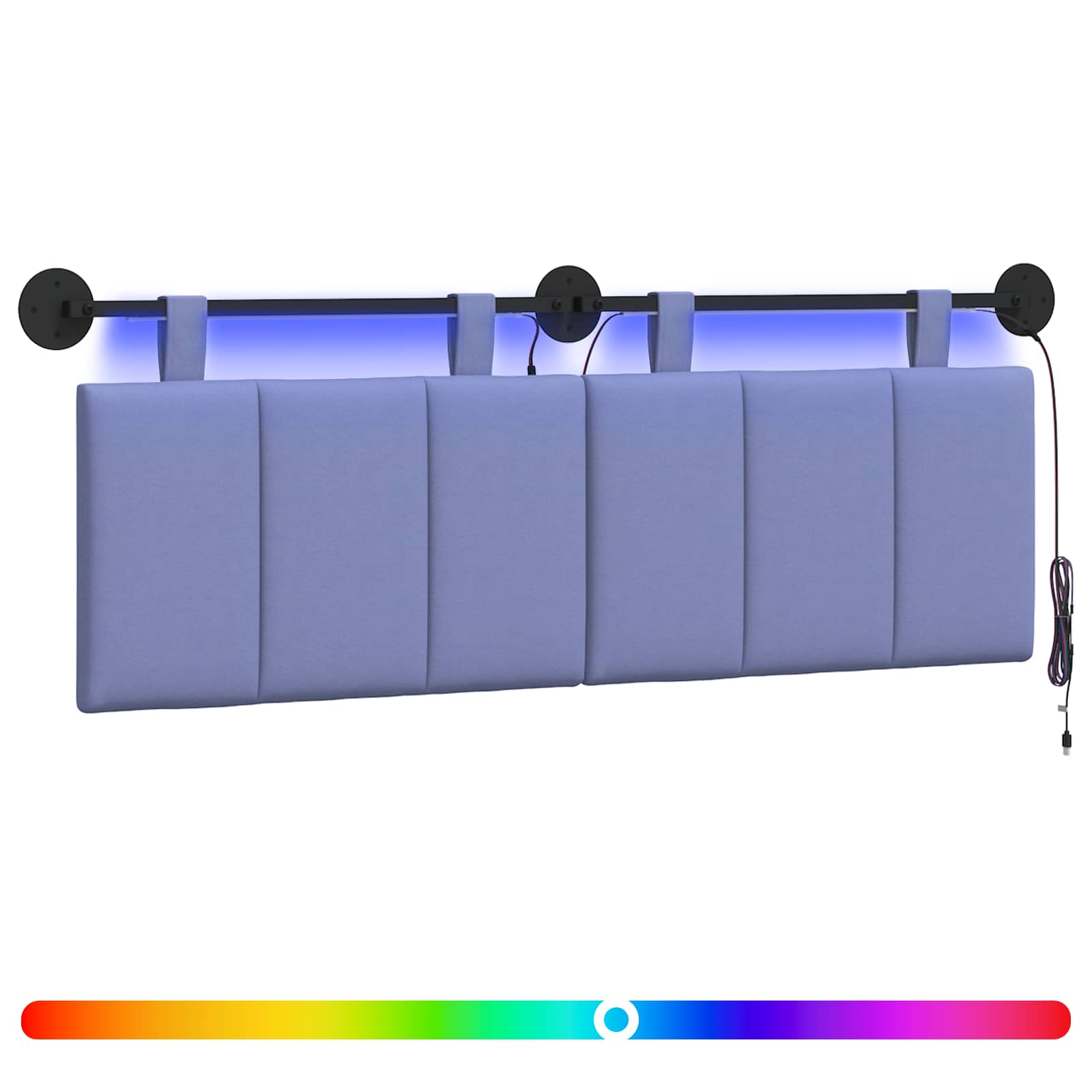 Tête de lit suspendue Avec lumière LED Bleu denim Tissu - XIOS