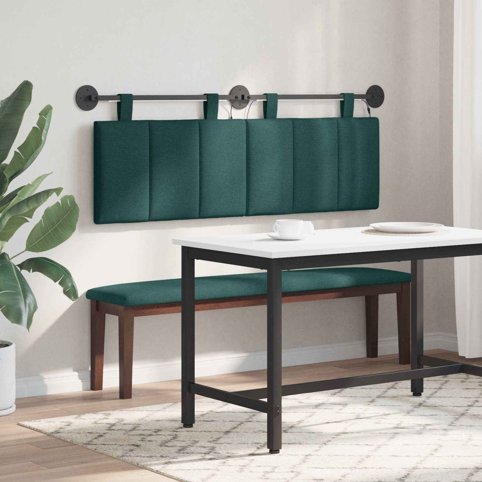 Tête de lit suspendue Avec lumière LED Vert foncé Tissu - XIOS